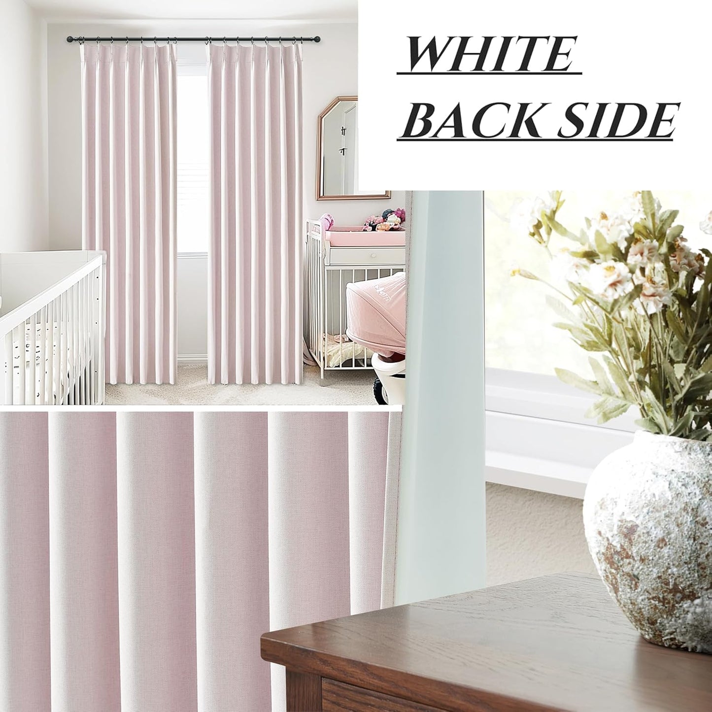 Light Soft Pink Room Darkening Drapes 63 Inches Long 2 Panels Set for Kitchen, Modern Pinch Pleat Blackout Natural Linen Curtains Thermal Insulated with Back Tab Curtain 63 Inch Long Cafe Window Burg