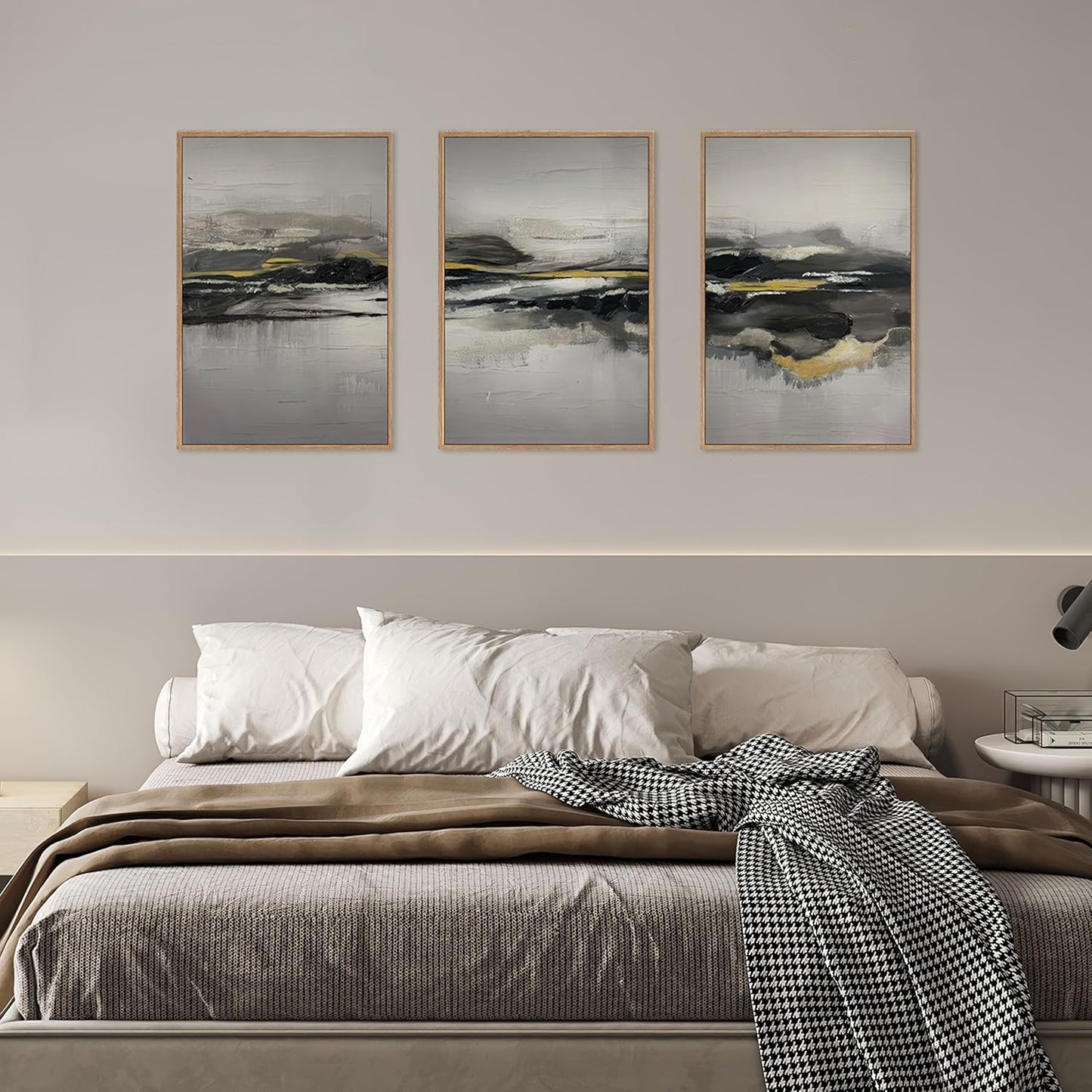 Modern Abstract Framed Canvas Wall Art Set, Neutral Minimalist Wall Decor, Modern Abstract Wall Painting, Minimalist Artworks for Living Room, Bedroom, Dining Room, Office - 16"x24"x3