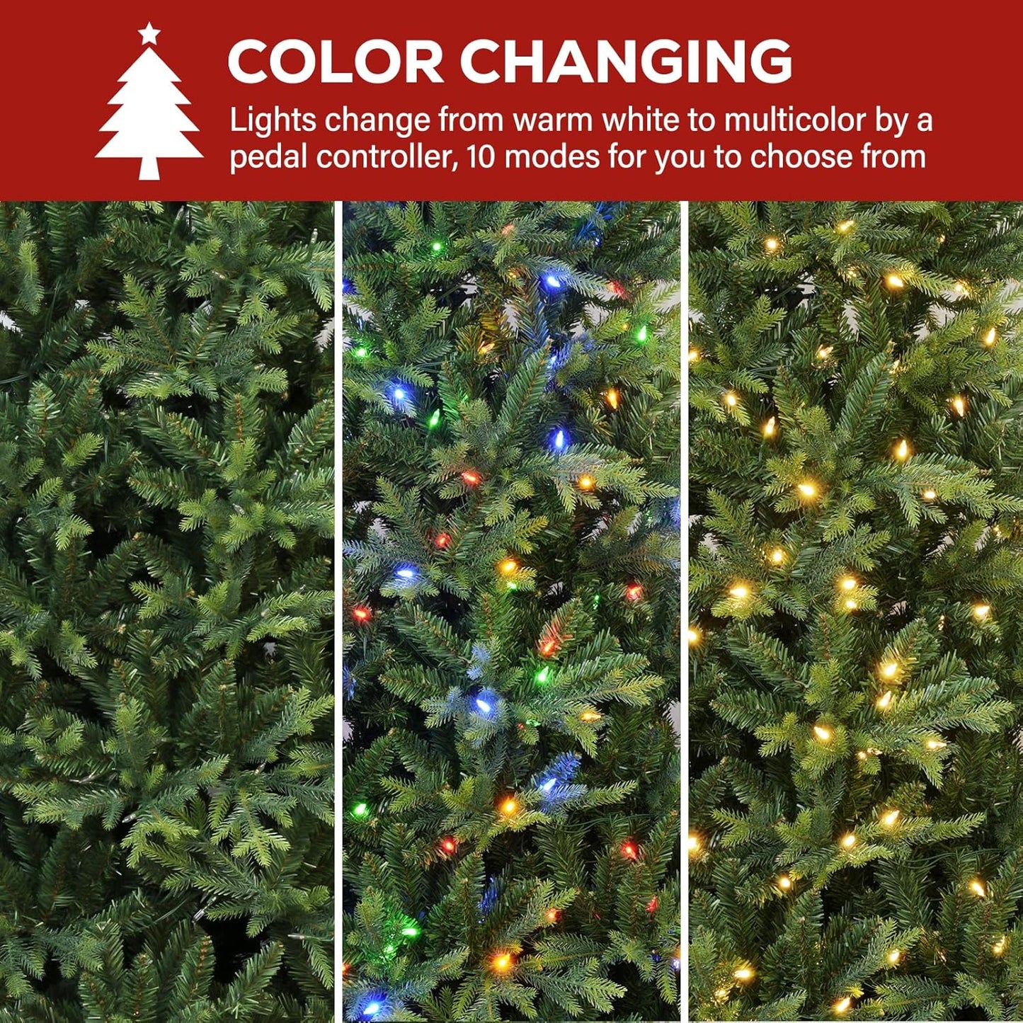 Hykolity 9 ft Prelit Christmas Tree, 5149 PE&PVC Branch Tips, Frasier Grande Artificial Christmas Tree with 600 Color Changing Twinkling LED Lights, Metal Stand and Hinged Branches, 10 Modes