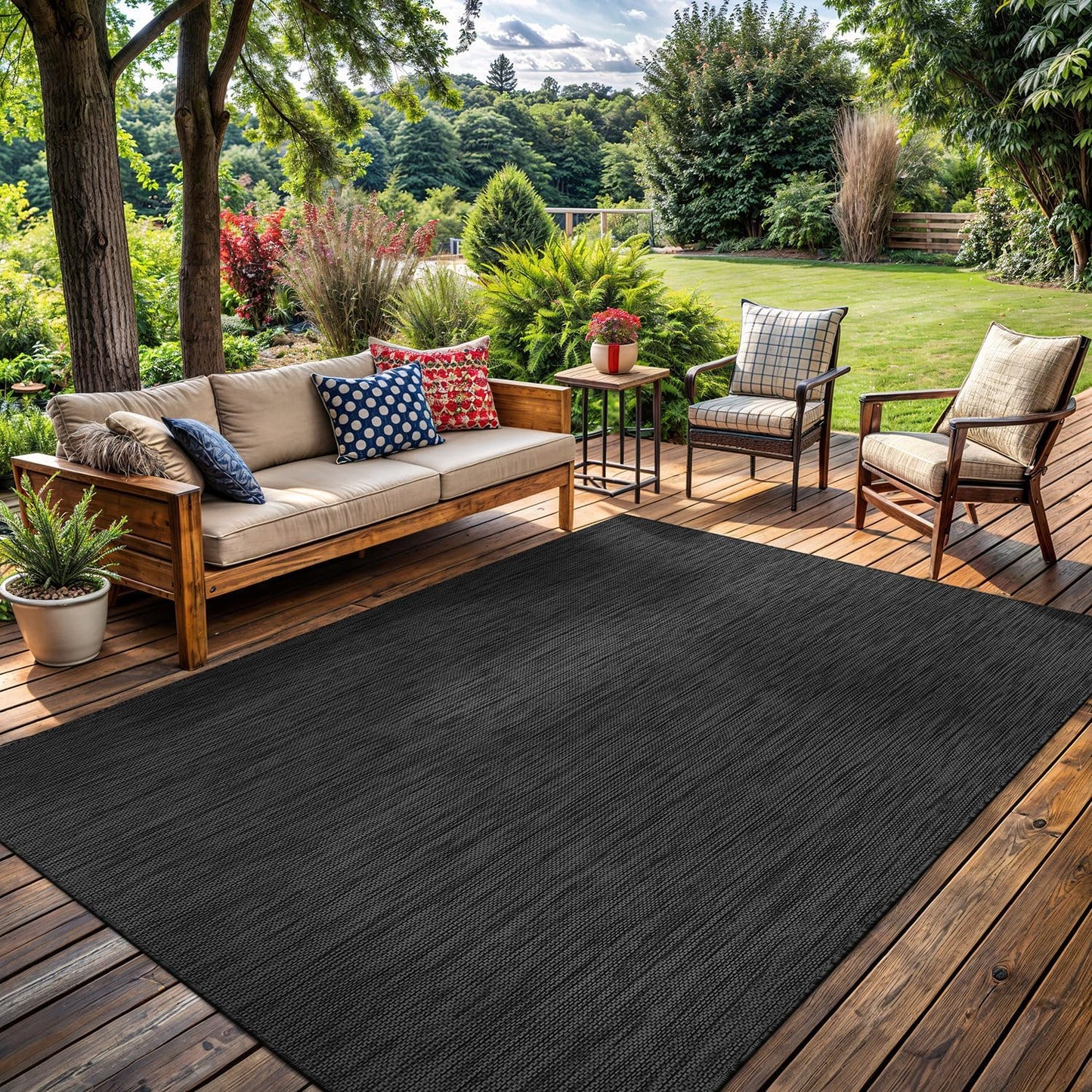 Washable Indoor Outdoor Rug 9x12 Weather Resistant Area Rugs Modern Solid for Porch Deck Balcony Backyard Patio Outside Carpet (9 X 12 Dark Grey)