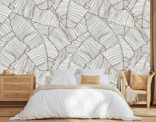 Gray Banana Leaf Wall Mural Wallpaper for Bedroom Living Room Office(Not Peel and Stick)