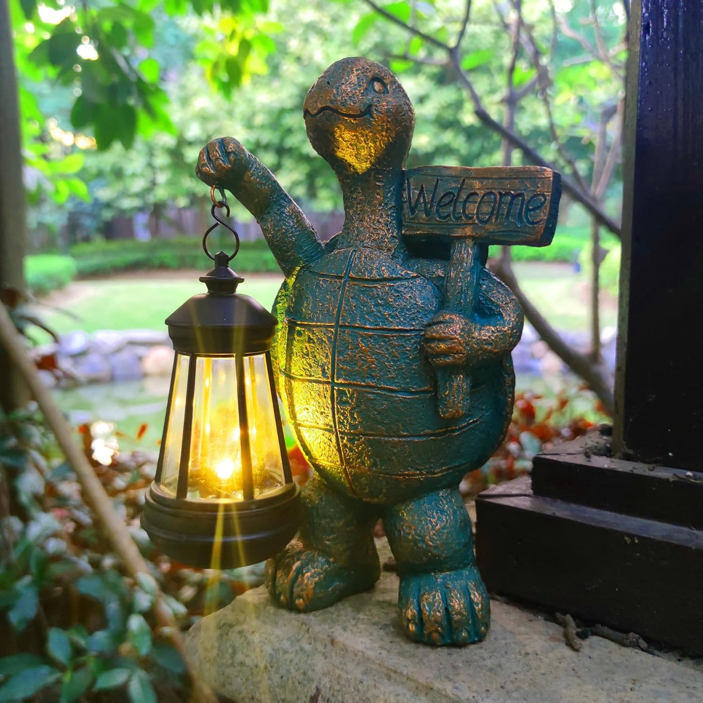 JOYBEE Garden Statues Turtle with Solar Lantern Outdoor Decor-Turtle Solar Figurines Lights Decorations for Patio Yard Lawn Ornaments-Gifts for Birthday Easter Housewarming