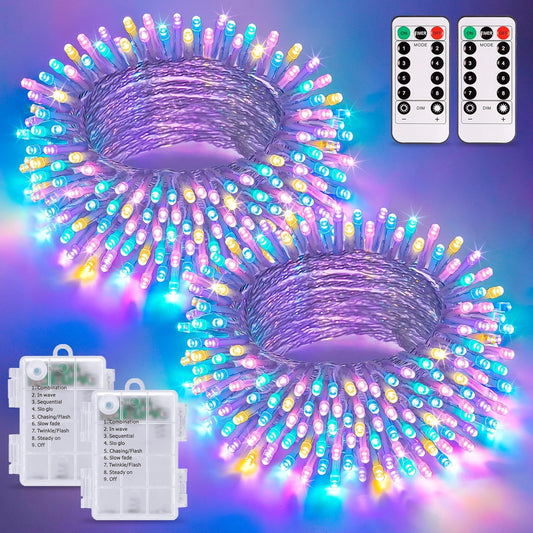JMEXSUSS 2 Pack Easter Lights Battery Operated Outdoor Indoor, Total 66ft 200 LED Multicolor Easter String Lights for House Porch Yard Garden Tree Decorations