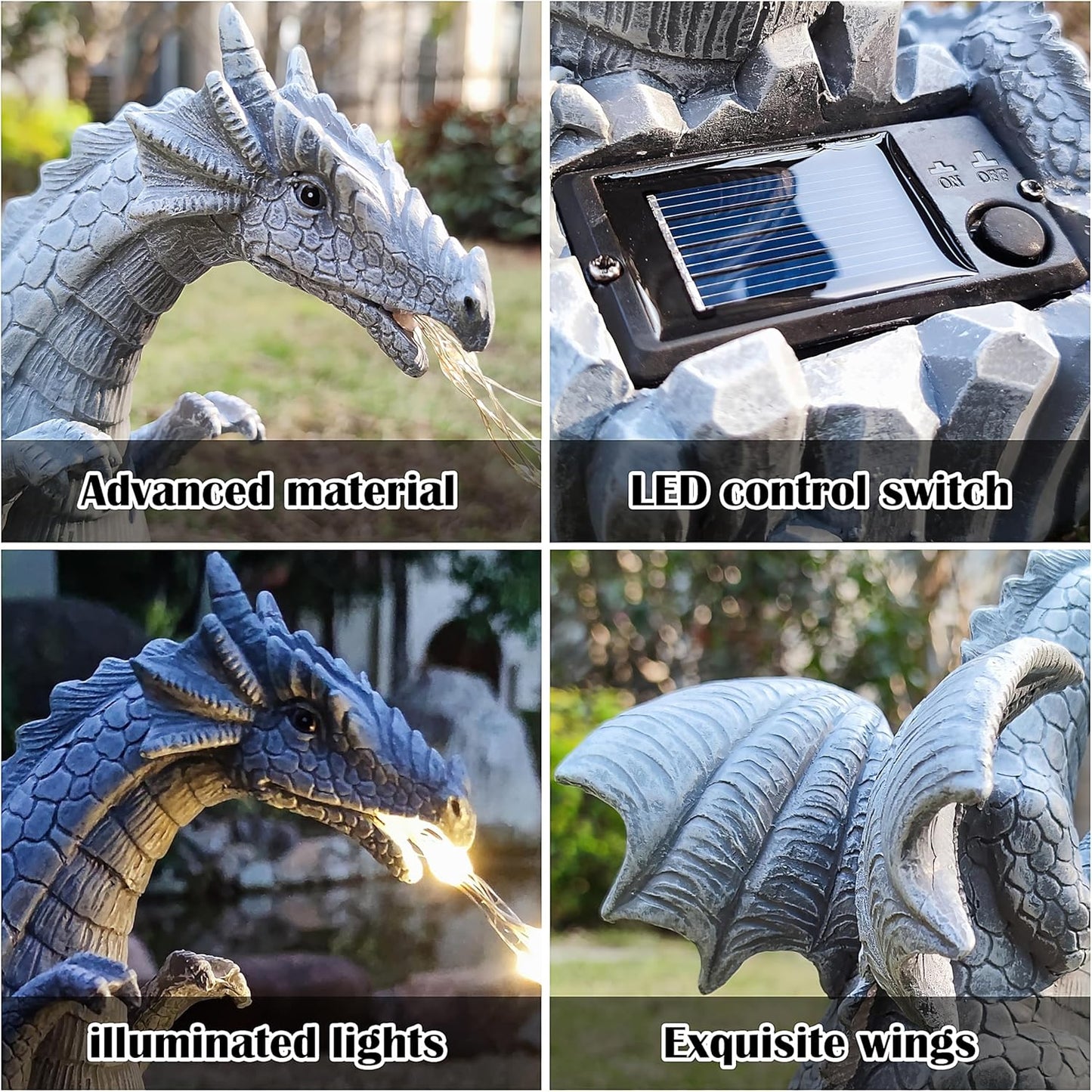 Dragon Solar Garden Statues Outdoor Decoration with LED Light Strings,Dragon Figurine Solar Lights Lawn Décor,Outside Statue Ornament for Patio, Balcony, Yard,Unique Gifts for Mom Grandma