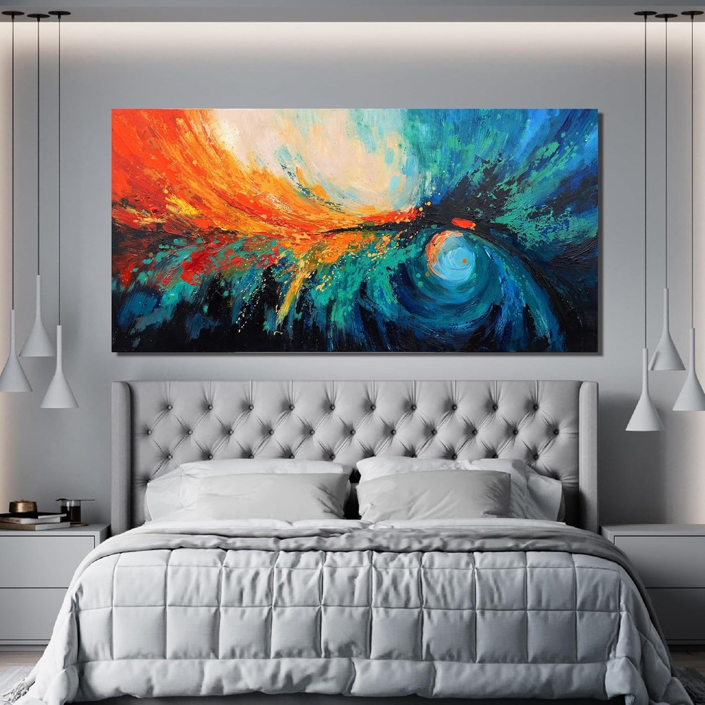 Canvas Wall Art Decor Modern Wall Art Pictures For Living Room Blue Green Wall Art Decor Canvas Abstract Art Work Colorful Abstract Wall Art Paintings Prints For Home Office Room Wall Decor 24" x 48"
