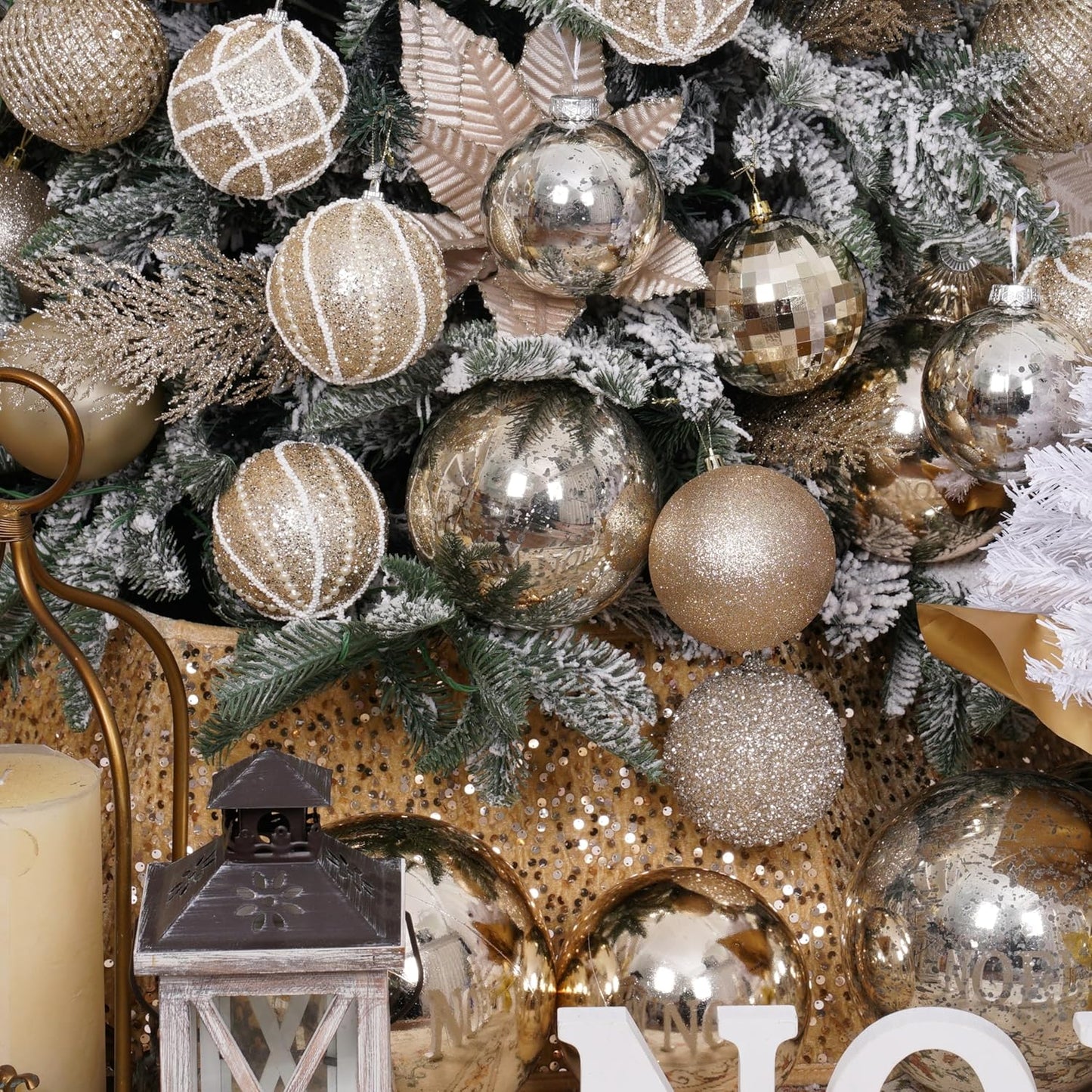 XmasExp Large Christmas Ball Ornaments,2pcs Champagne Giant Shatterproof Plastic Hanging Mercury Xmas Ball Decorations Christmas Tree Ornaments (Champagne Gold, 6")