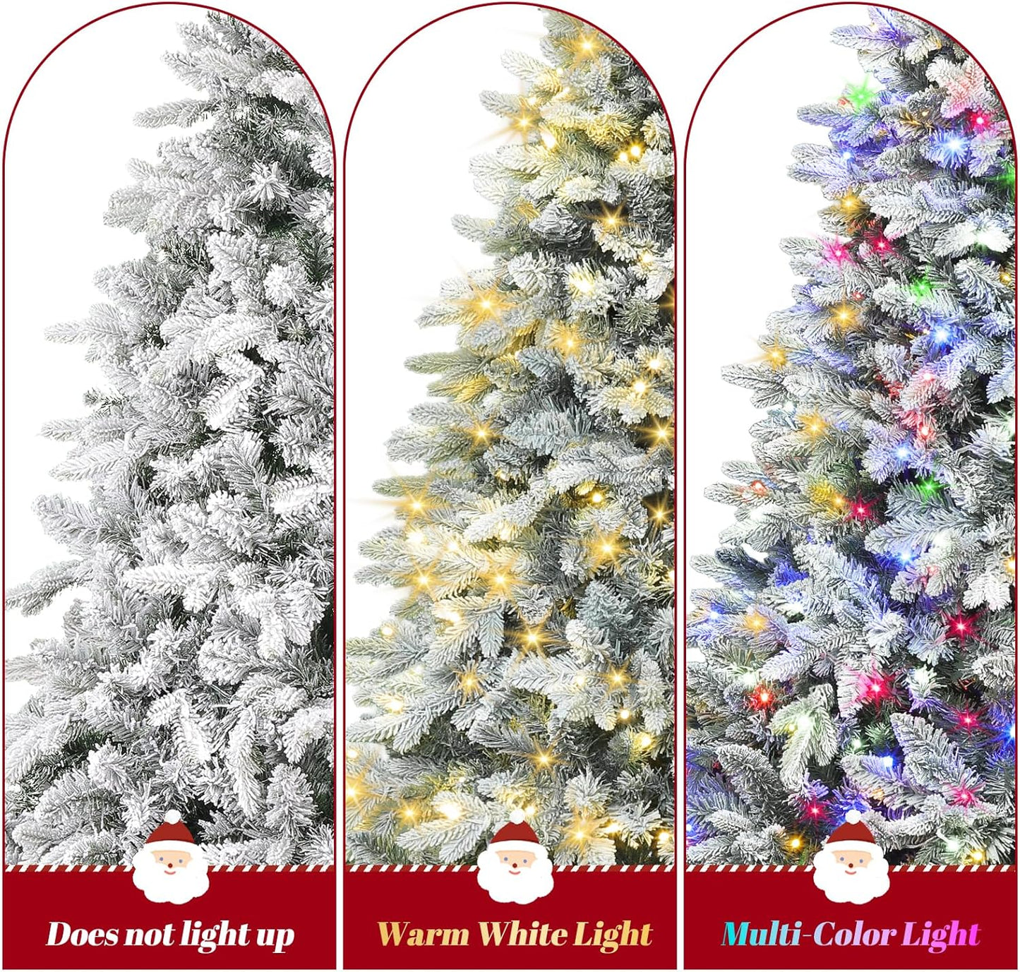 6.5FT Snow Flocked Pre-Lit Christmas Tree with 360° Rotating Base, 1036 PE/PVC Tips, 340 LED Lights, 8 Modes, Dimmable and Timer Functions, Musical Artificial Xmas Tree for Holiday Decor