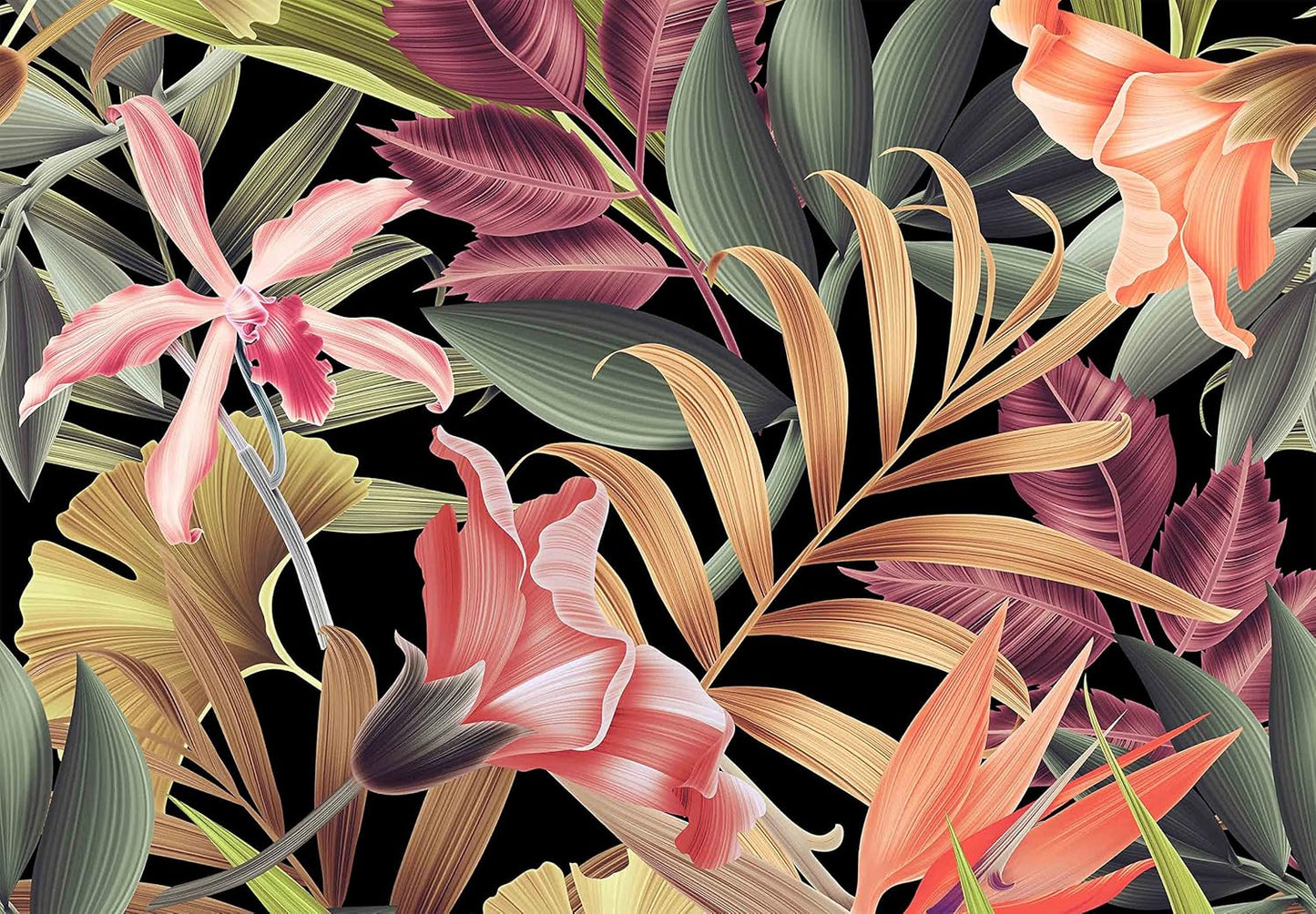 Banana Leaf Large Wallpaper Tropical Flower Wall Mural for Living Room Bedroom Dining Room(Not Self-Adhesive)