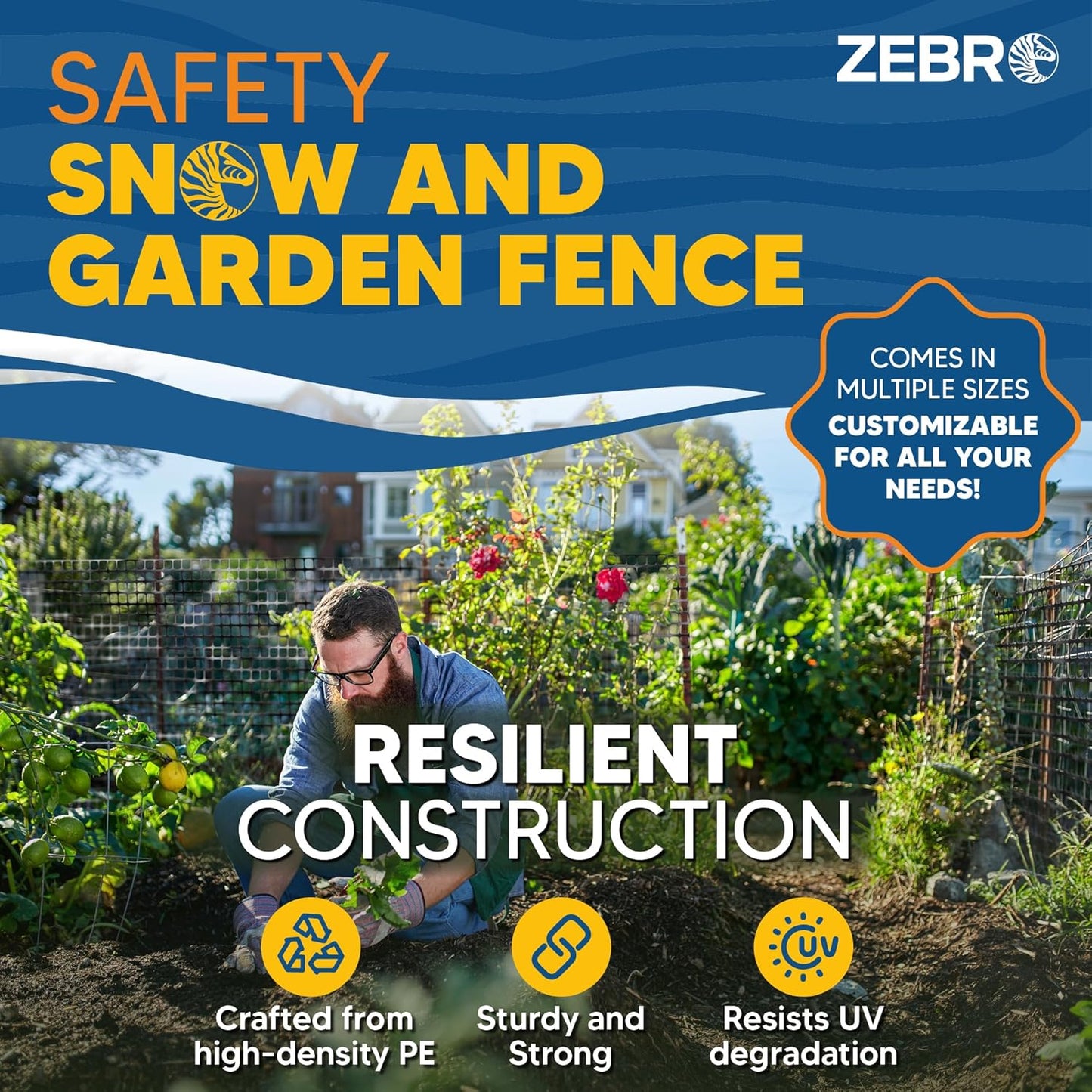 ZEBRO 4' x 50' Black Plastic Garden Fence Roll – Standard Duty Safety Netting for Snow, Poultry, Deer, Dogs – Reusable Outdoor Barrier for Yard, Landscaping, Animal Protection