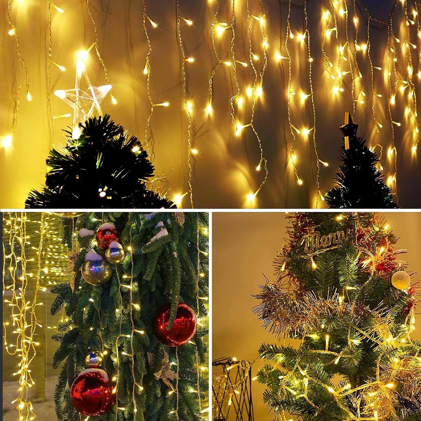 AGIRL 400 LED Icicle Lights Outdoor 32.8Ft 75 Drops Icicle Christmas Halloween Lights 8 Modes Waterproof Fairy String Lights for Indoor Bedroom Garden Wedding Porch Decoration
