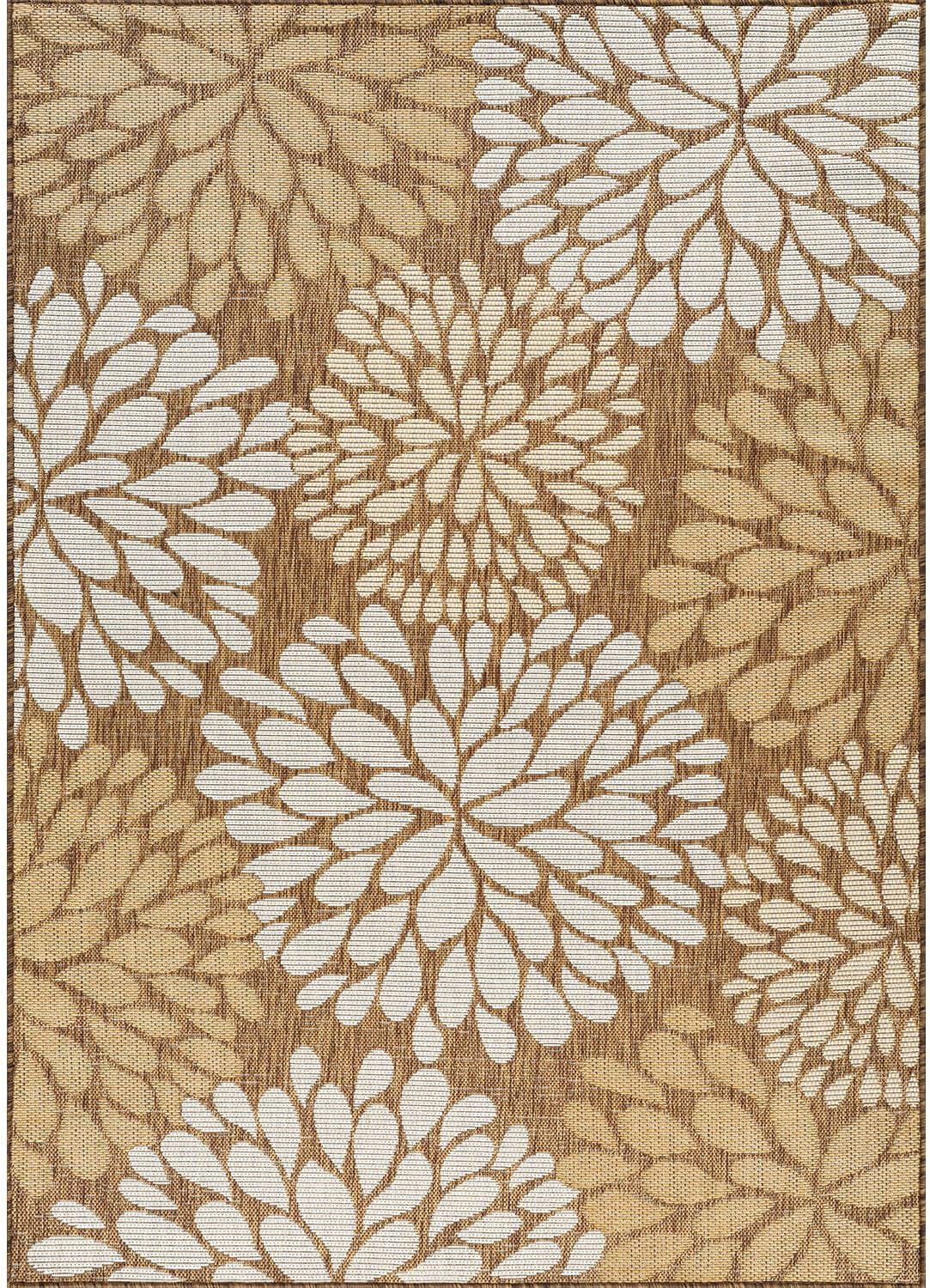 Beverly Rug Outdoor Rug 6x9 Modern Exotic Tropical Leaf Area Rugs for Indoor and Outdoor Patio Deck Porch Garden Water Resistant Washable Outside Carpet (6 x 9 Wooden)