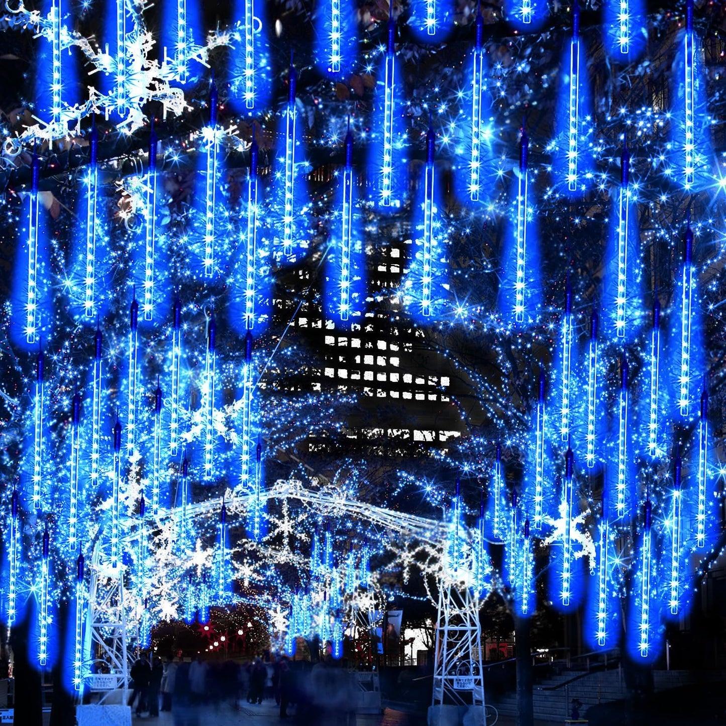 【2 Pack】 Christmas Lights Meteor Shower Rain Lights 20inch, Totally 20 Tube 720 LEDs Icicle Lights Outdoor Raindrop Lights for Xmas Halloween Wedding Party Tree Holiday Decoration,Blue