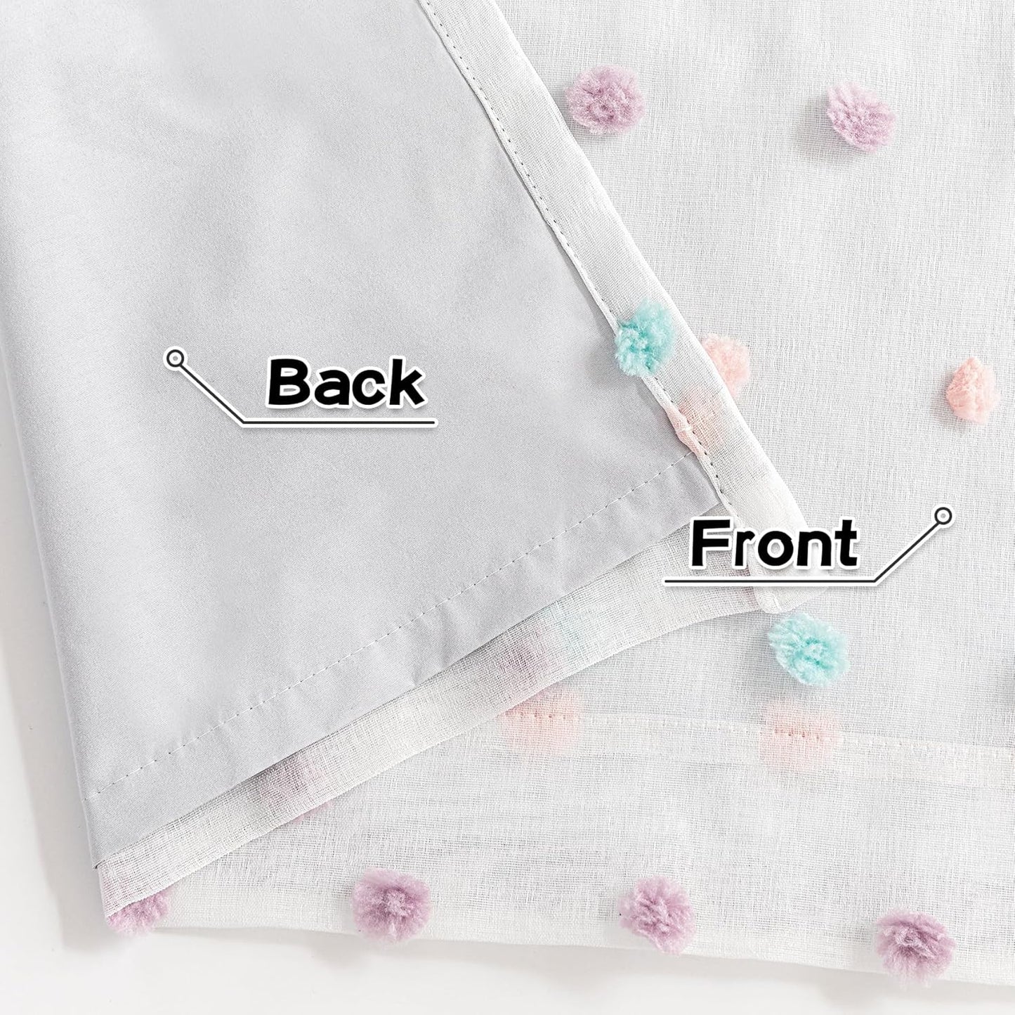 MYSKY HOME White 100% Blackout Curtains for Bedroom 72 Inch Long Light Blocking Drapes for Kids Room Thermal Insulated Room Darkening Curtains with Rainbow Pom Pom Sheer Grommet Set of 2, 52W x 72L