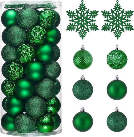 Valery Madelyn Christmas Tree Decorations Ornament Set for Fall Halloween, 50ct 2.36 Inches Emerald Green Shatterproof Christmas Ball Ornaments Hanging Xmas Holiday Party Decor