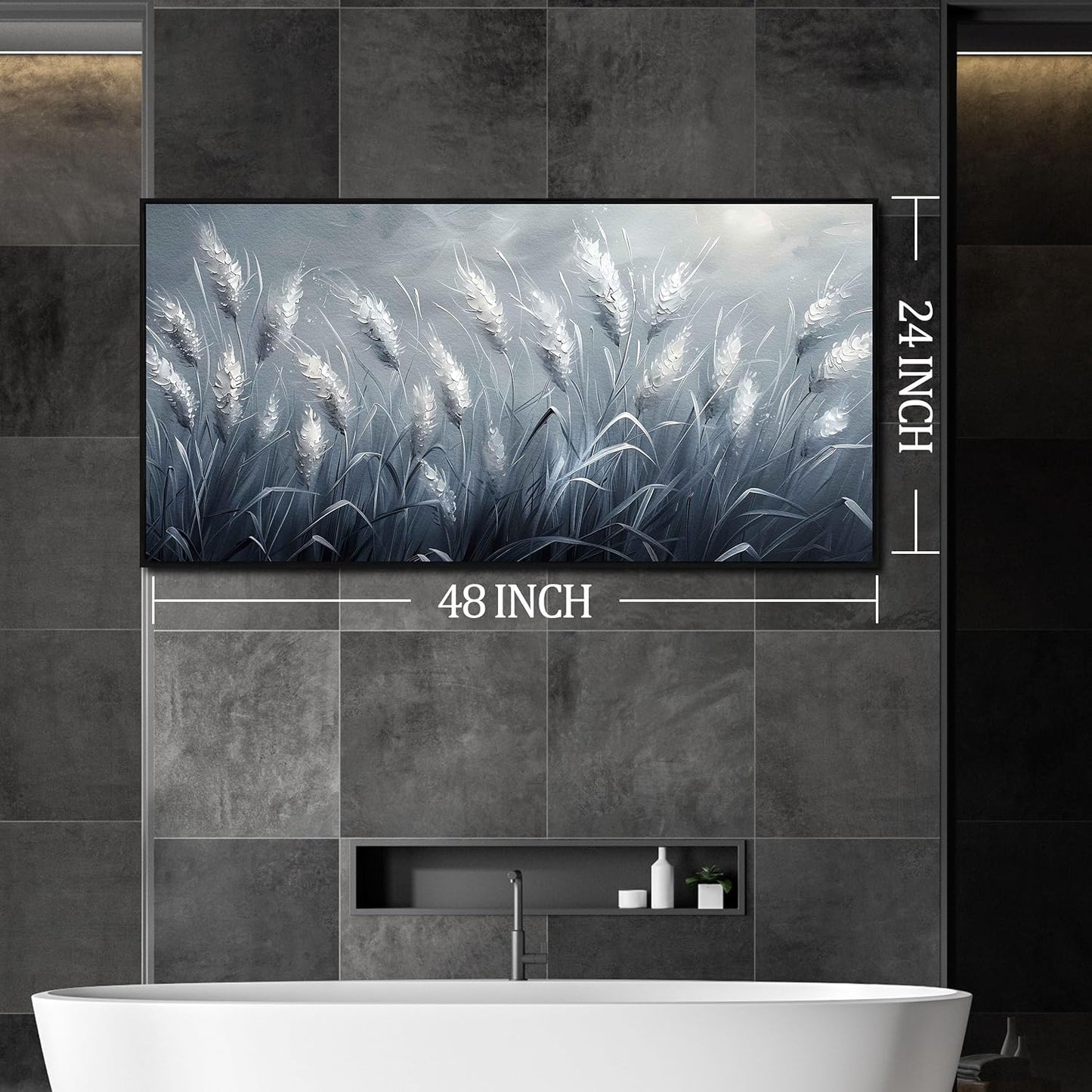 Plant Pictures Wall Art Reed Artwork White Photos Wall Decor 24"x 48" Grey Large Wall Decorations for Girl Room Decor