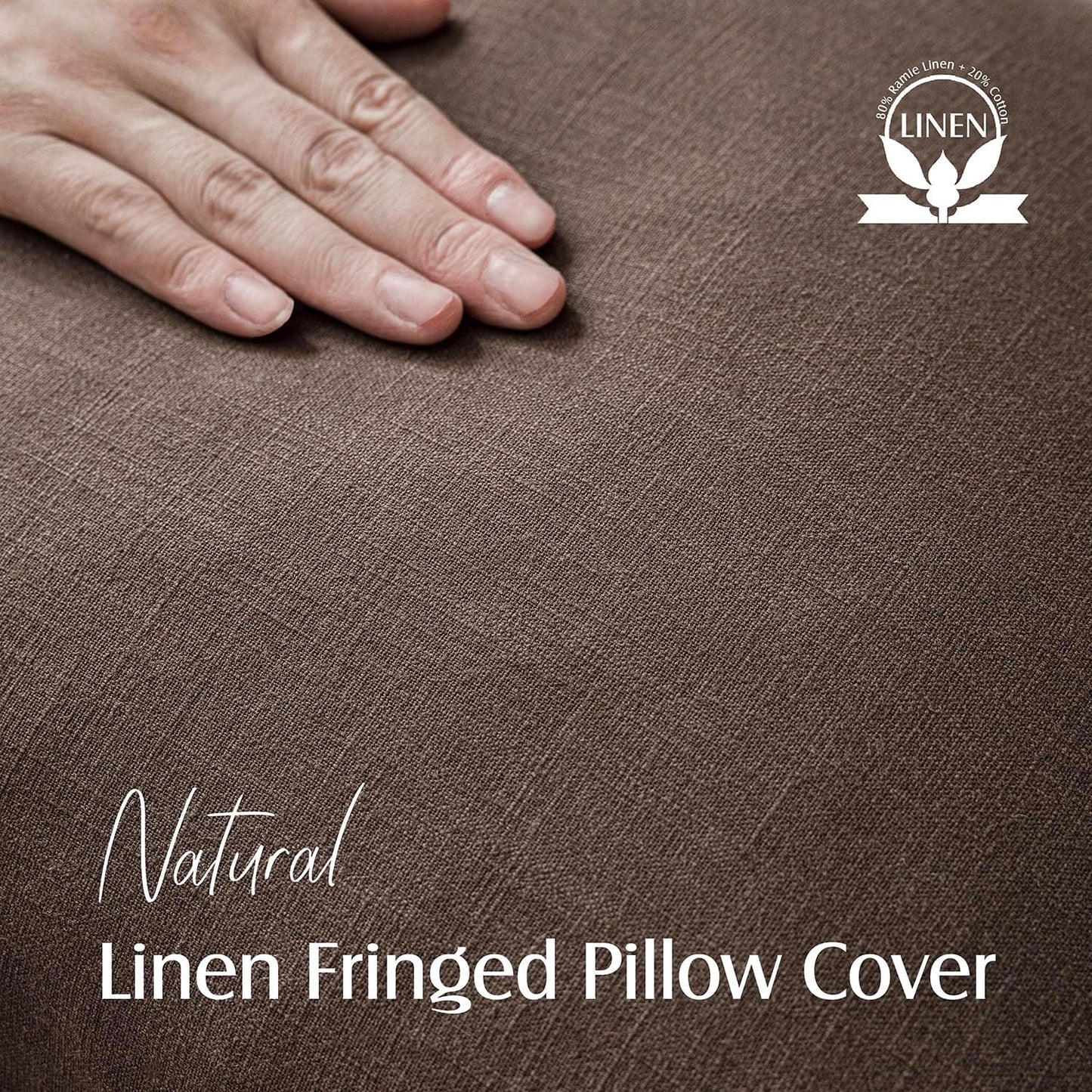 Foindtower Set of 2 Decorative Linen Fringe Throw Pillow Covers Boho Farmhouse Cushion Cover with Tassels Soft Accent Pillowcase for Couch Sofa Bed Living Room Home Decor,22×22 Inch,Reddish Brown