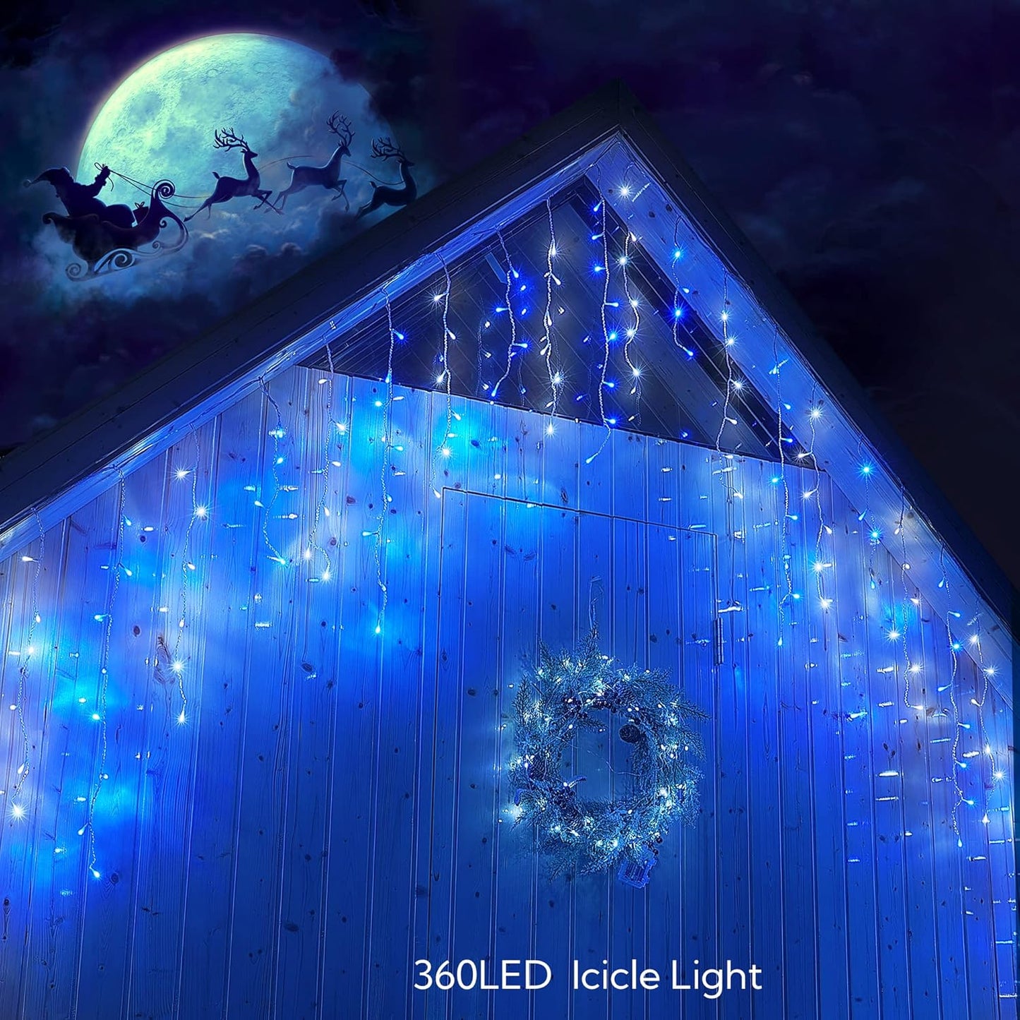 Hopolon 33FT 360L LED Christmas Icicle Lights Outdoor Waterproof,8 Modes Plug in Curtain String LIghts With 60 Drops,Christmas Lights for Wedding,Party,Bedroom,Home,Garden,Wall Decorations(Blue White)