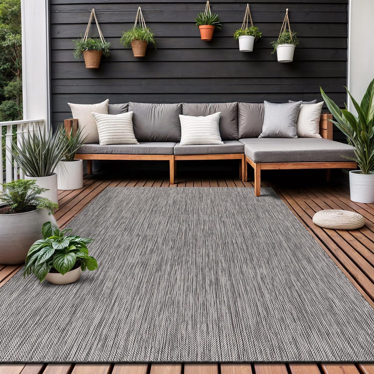 Washable Indoor Outdoor Rug 5x7 Weather Resistant Area Rugs Modern Solid for Porch Deck Balcony Backyard Patio Outside Carpet (5 X 7 Silver Grey)