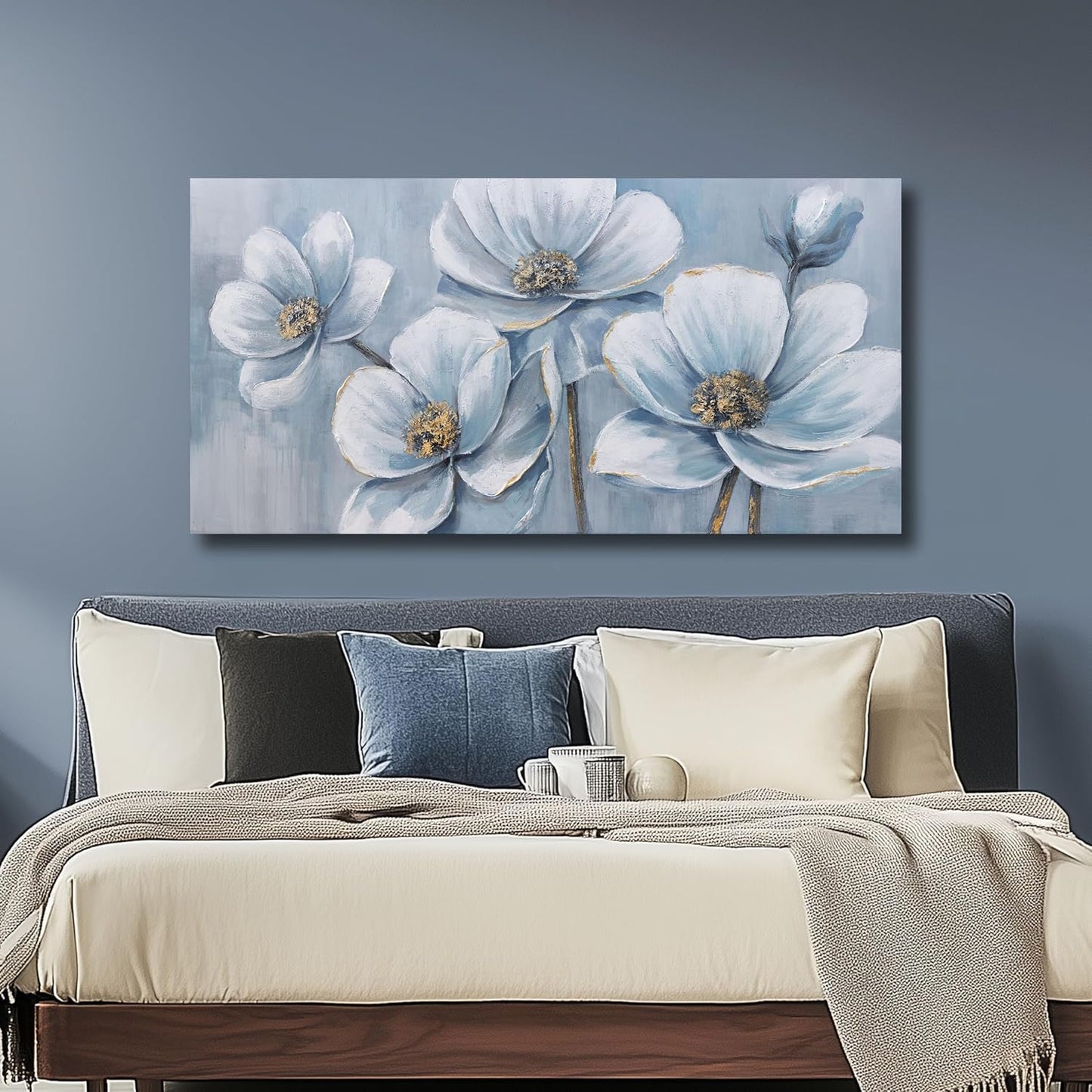 Belmrxne Floral Art Wall Decor White Wall Art Pop Canvas Painting Modern Aesthetic Prints Artwork for Living Room Bedroom Dining Room Office Home Decor 20x40 inch