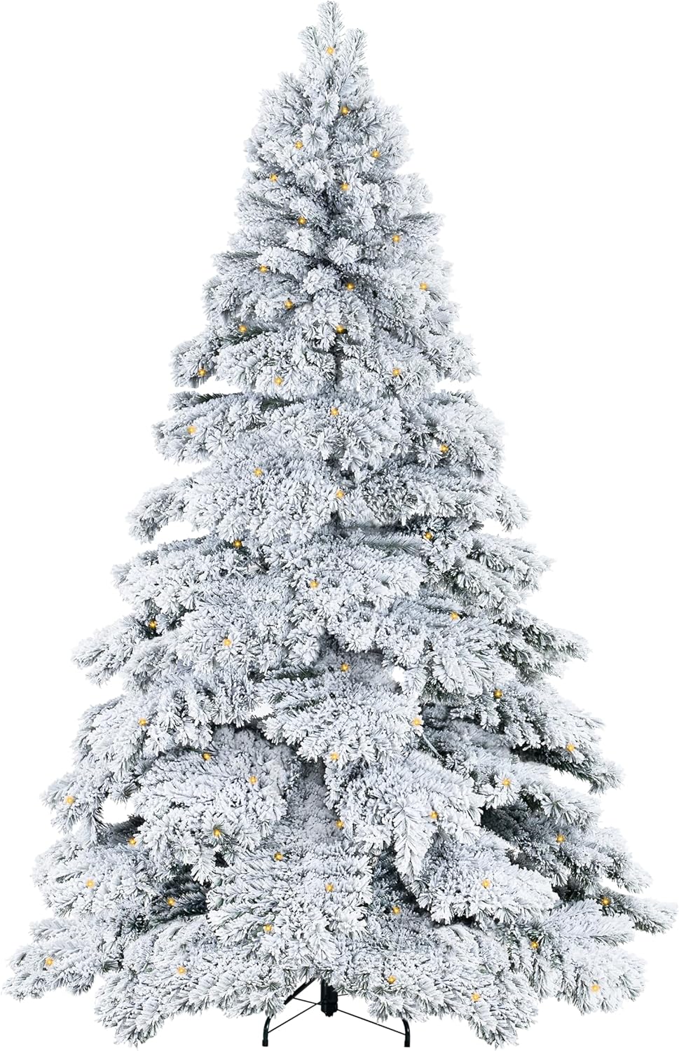 Naomi Home 6.5ft Snow Flocked Christmas Tree with Lights, Realistic Frosted Prelit with 892 Branch Tips, 450 Warm Lights and Metal Stand, Aritificial Tree