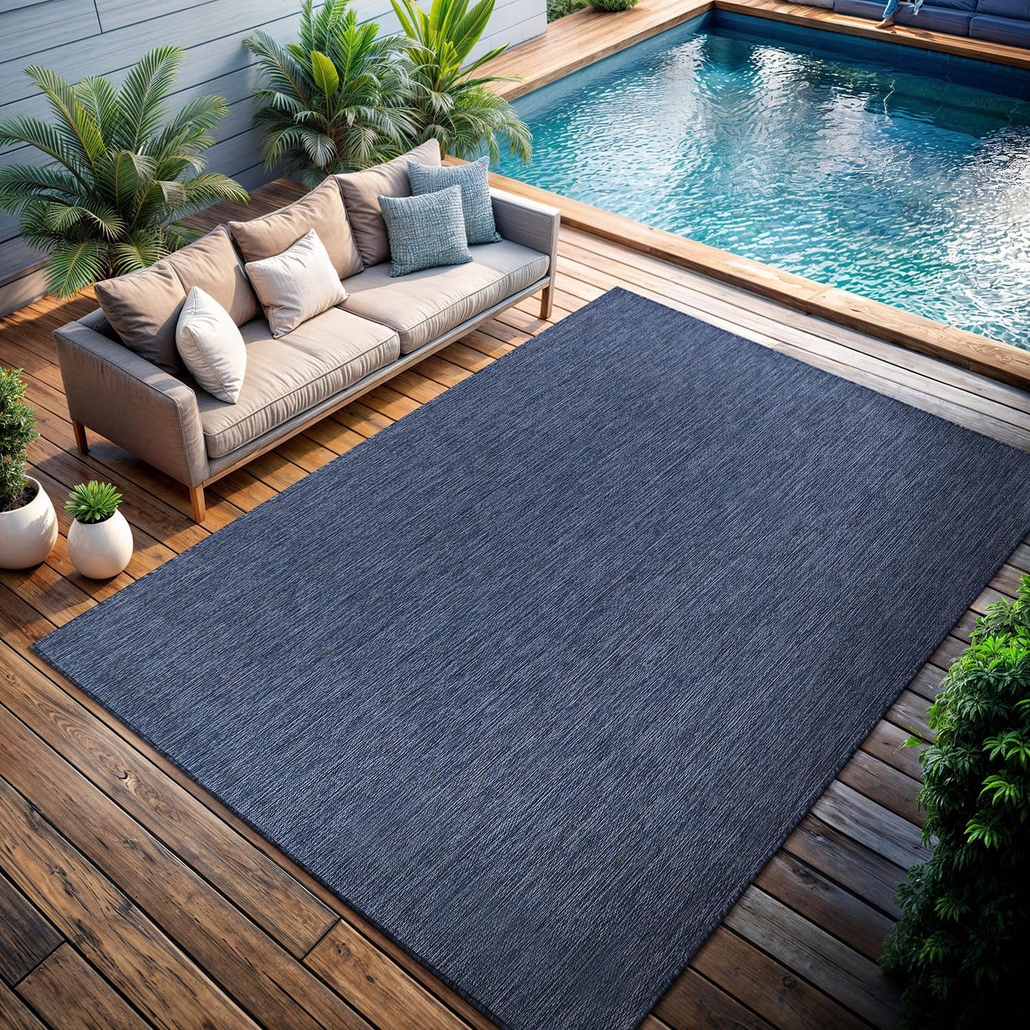 CAMILSON Outdoor Rug 9x12 Modern Area Rugs for Large Indoor and Outdoor Patios and Porches - Waterproof, Washable, Non-Shedding, Easy-to-Clean Outside Carpet (9 x 12, Solid - Navy Blue)