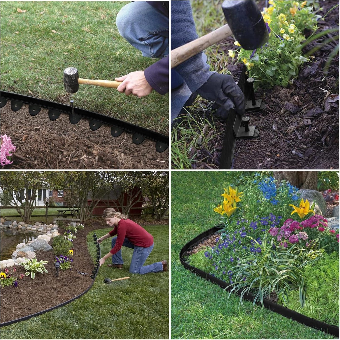 Landscape Edging, 40' 2" Tall Garden Edging with Scissors, Lawn Edging with 36 Garden Spikes and 2 Connectors, Heavy Duty PP&PE Material Edging for Landscaping, Garden, Lawn, Black