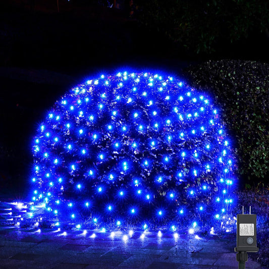 WBao Christmas Lights, 200LED 8.4ft x 5.2ft Net Lights Outdoor Mesh Light with 8 Modes, Timer, UL Certified, End to End Connectable, Waterproof for Lawn, Bushes Outdoor Christmas Decorations, Blue
