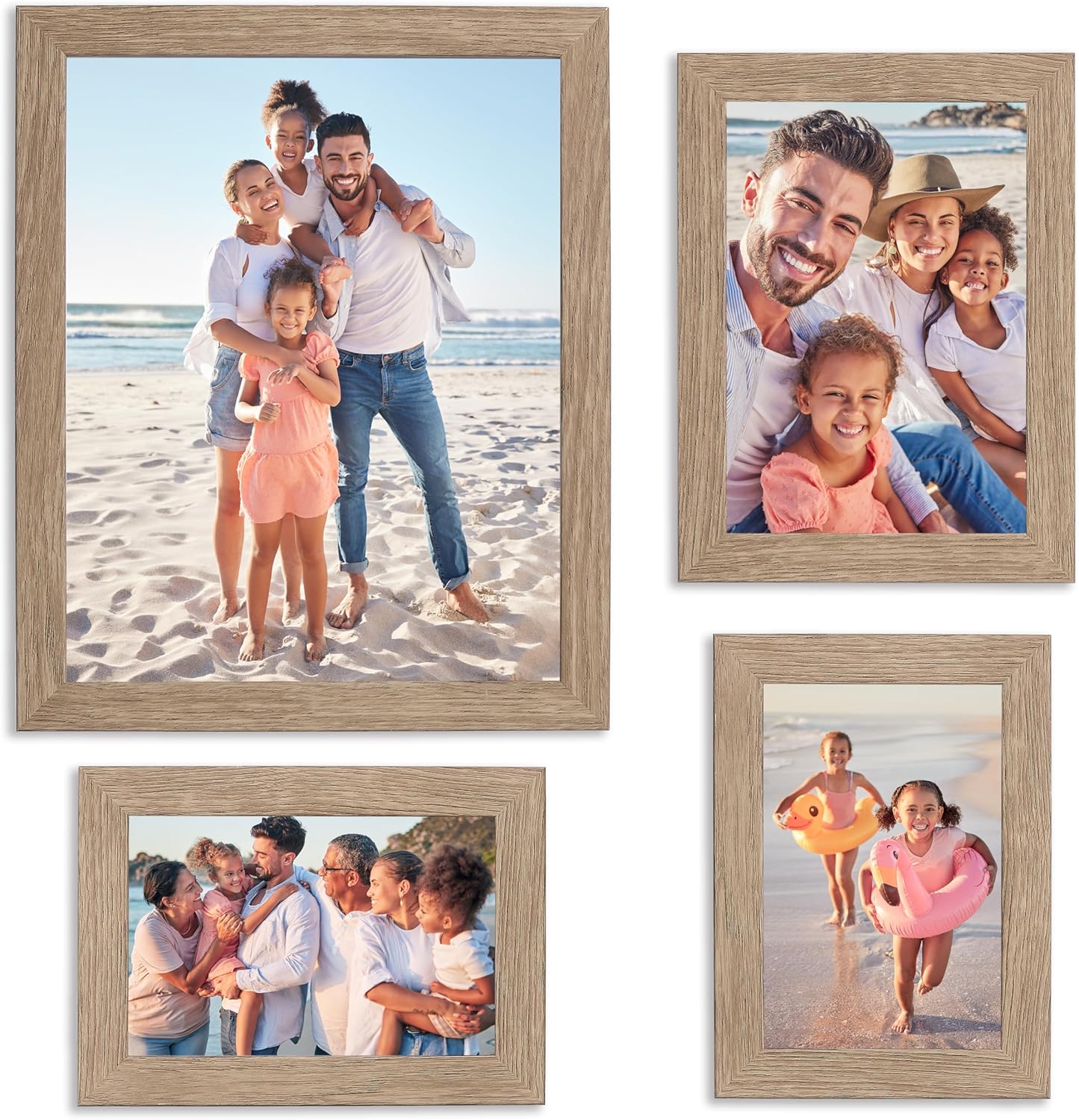 Sheffield Home 4 Piece Gallery Wall Frame Set, 8x10 Inch, 5x7 Inch, and 4x6 Inch, Light Natural