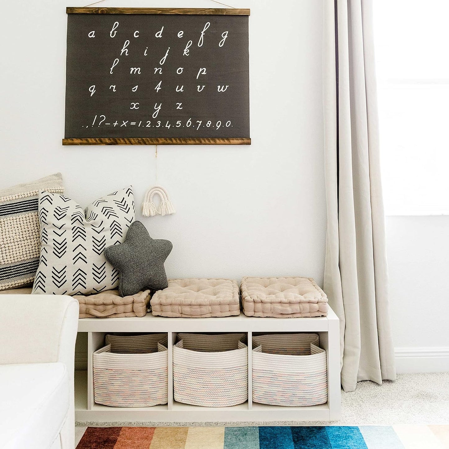 OrganiHaus Set of 3 Woven Storage Baskets for Organizing, Cotton Rope Organizer Bins for Shelves, Closet & Nursery, Dog Toy Basket, Decorative Bins for Toys, Towels & Books - 15x10x9, Rainbow Stitches