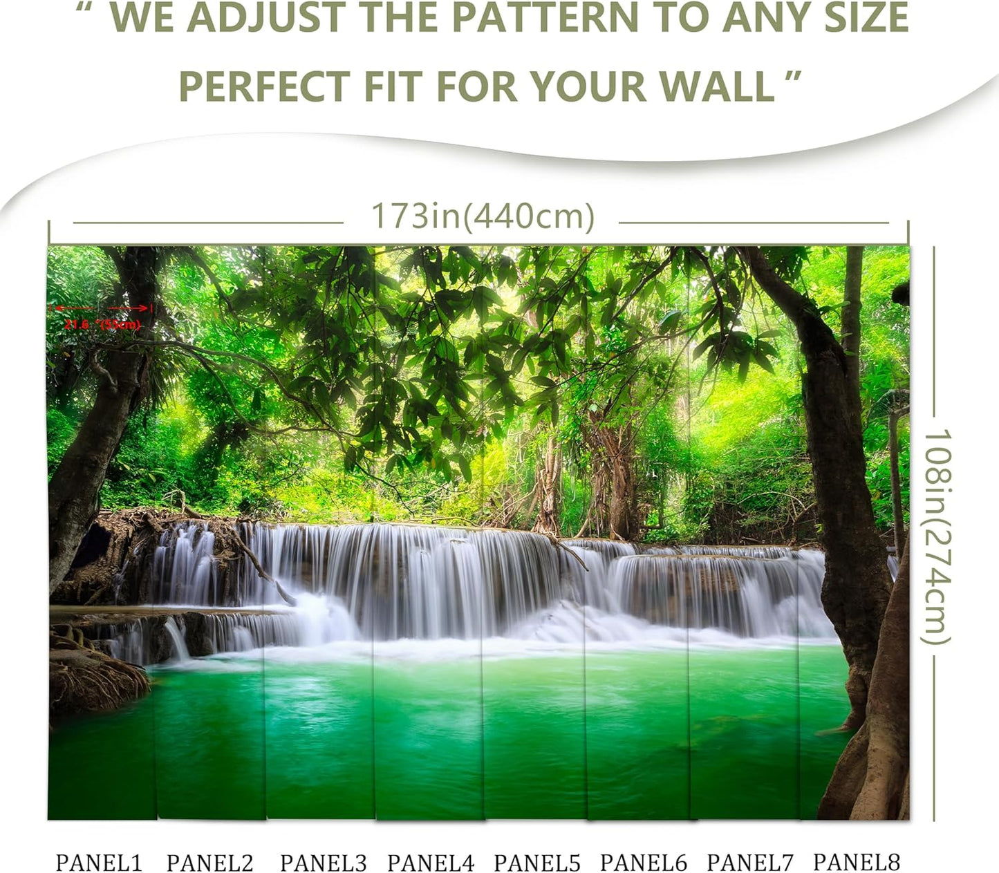 Green Landscape Wall Mural Nature Lake Waterfall Wallpaper Decor for Bedroom Living Room Bathroom (Not Peel n' Stick)