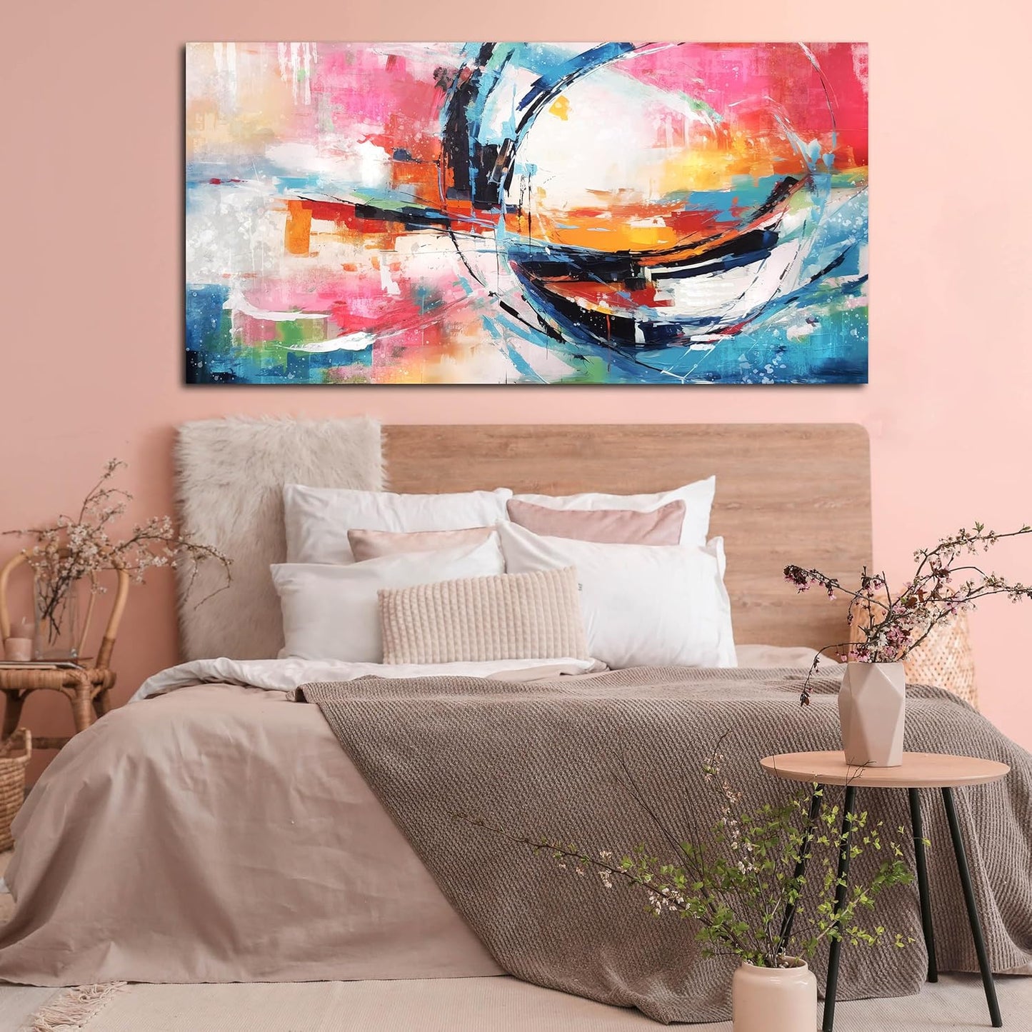 Abstract Wall Art for Living Room, Colorful Canvas Print Painting for Bedroom, Watercolor Picture Artwork Decor, Large Size 59x29 Inches