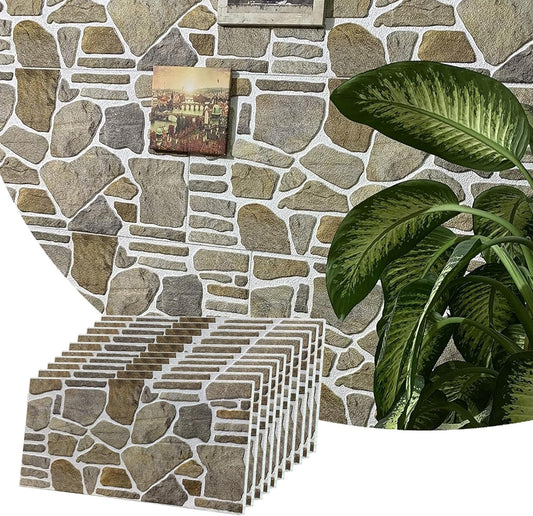Dundee Deco 3D Wall Panels - Cladding, Grey Caramel White Stone Look Wall Paneling, Styrofoam Facing for Interior and Exterior Applications, DIY, Set of 10, Covers 54 sq ft