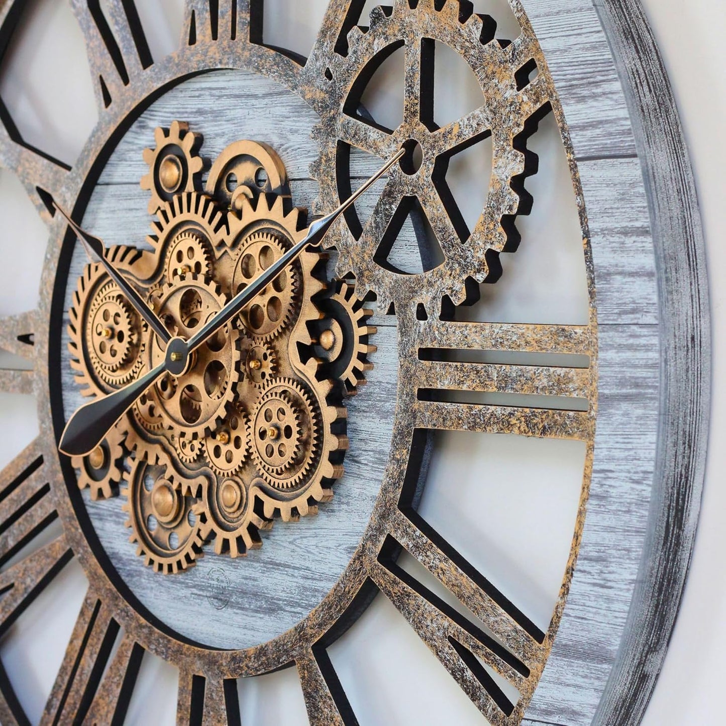 The Gears Clock 36'' Inch Real Moving Gear Wall Clock Vintage Industrial Oversized Rustic Farmhouse (Silver Grey)