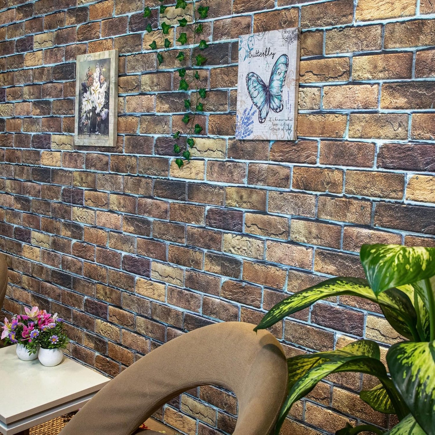 Dundee Deco 3D Wall Panels Faux Brick - Cladding, Brown Beige Stone Look Wall Paneling, Styrofoam Facing for Living Room, Kitchen, Bathroom, Balcony, Bedroom, Set of 10, Covers 54 sq ft