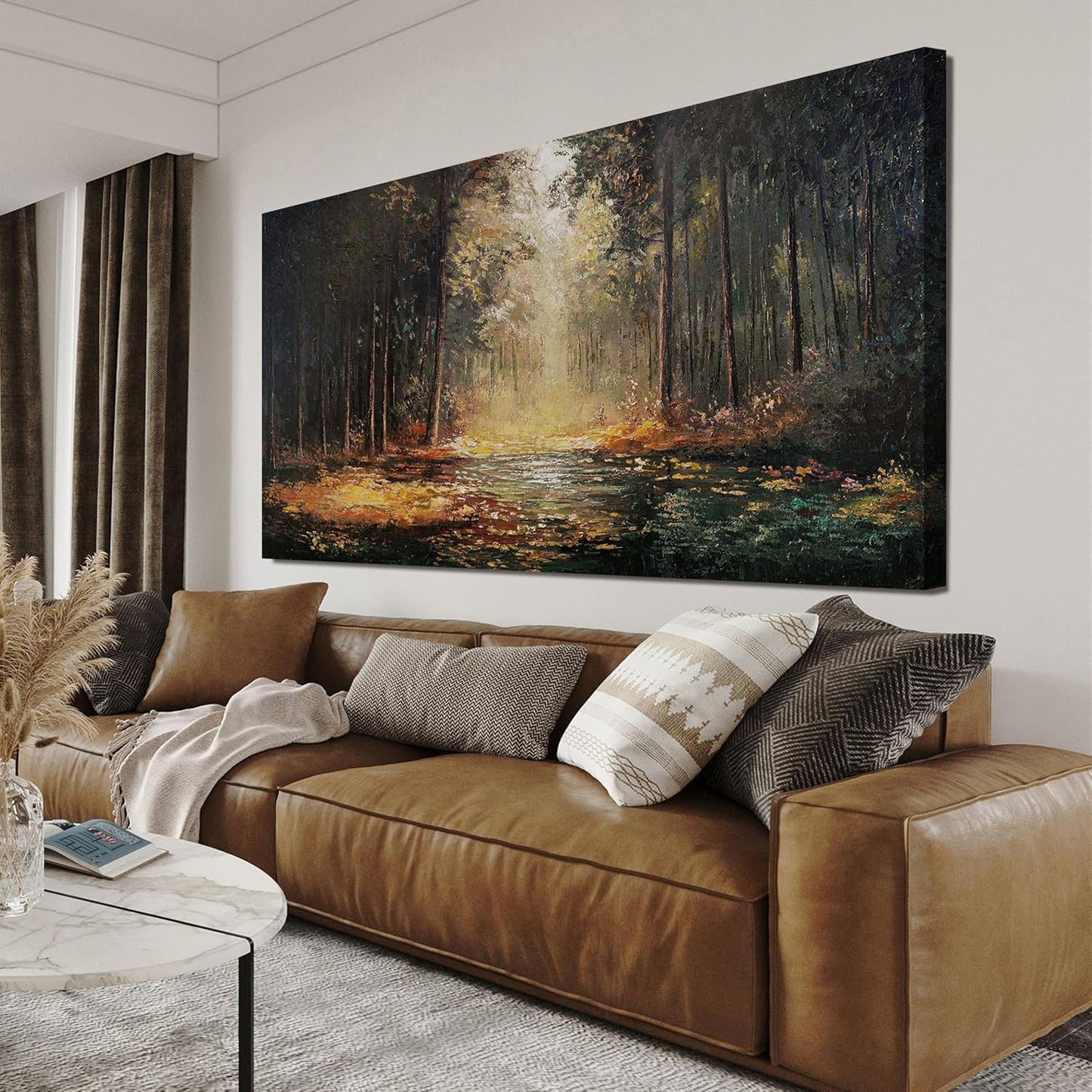 Canvas Wall Art Decor Large Wall Art Pictures for Living Room Landscape Natural Wall Art Decor Canvas Art Wall Decor Yellow Forest Wall Art Prints Art Work for Home Office Room Wall Decor 29" x 58"