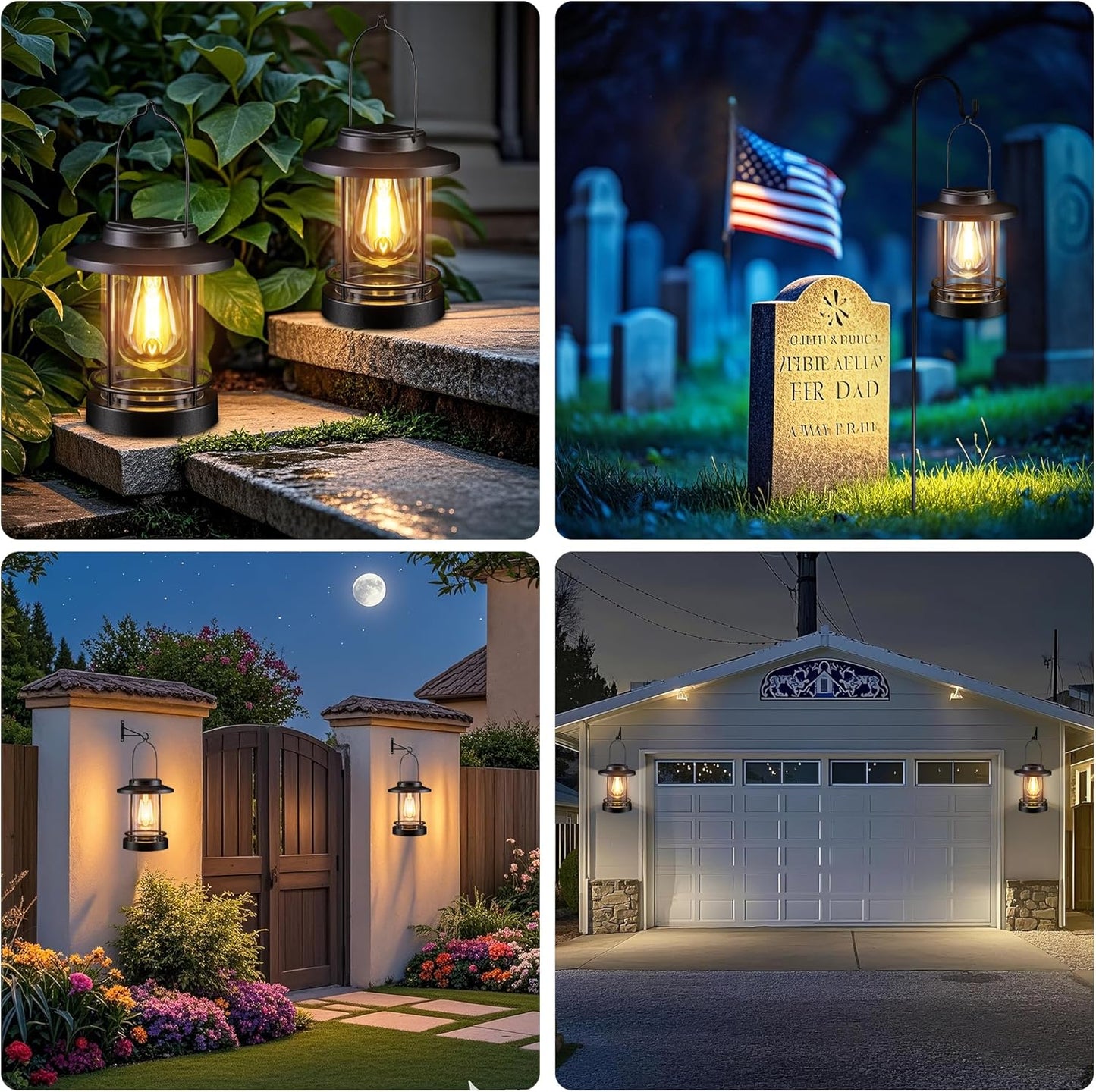 Hanging Solar Lanterns Outdoor Waterproof – 2 Pack Decorative Solar Lights for Outside, Patio, Porch, Yard, Balcony, Table – Hanging Outdoor Lantern Garden Gifts for Women,Mom