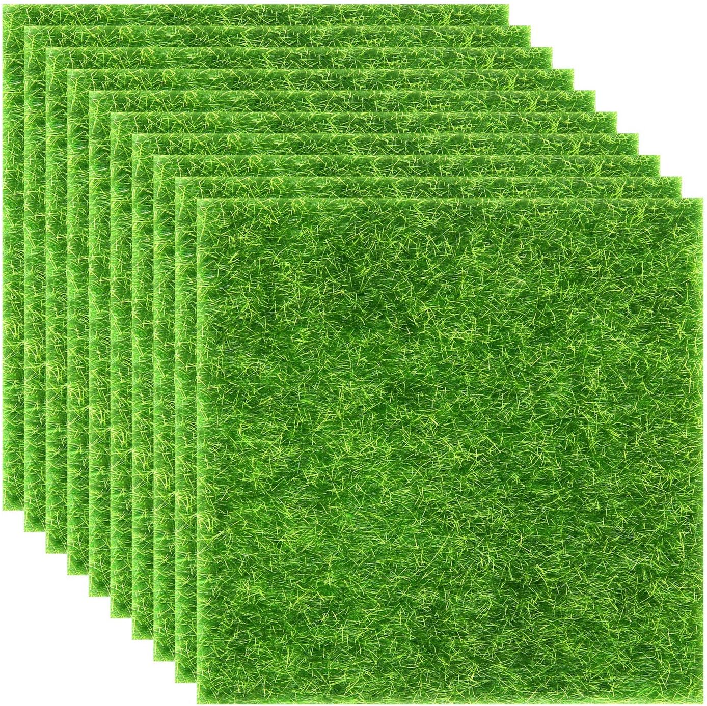 Elcoho 10 Pieces Fake Grass for Crafts Fairy Garden 6 x 6 Inches Artificial Garden Grass for Miniature Ornament Dollhouse DIY Decoration