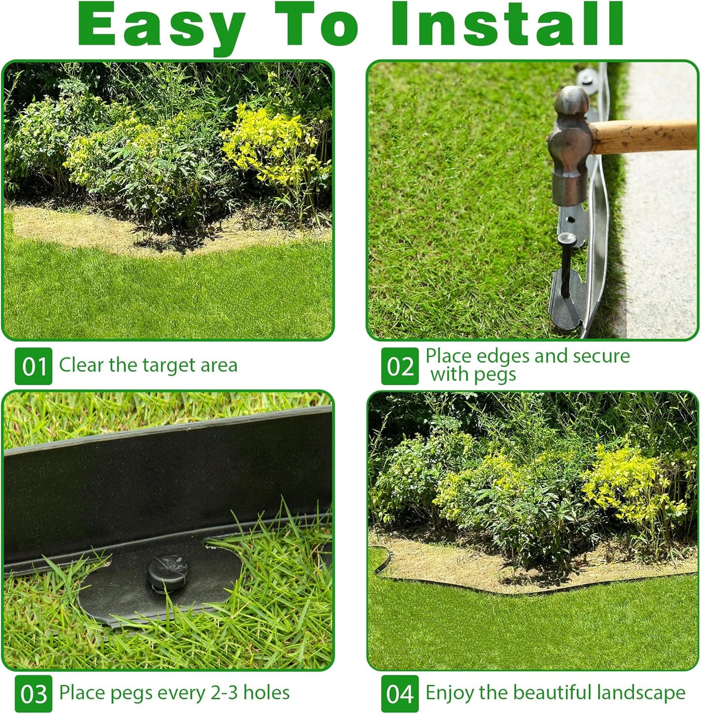 Landscape Edging Border 33 FT 4 Inch Tall with 60 Spikes, Plastic Edging for Landscaping, Garden Edging Border， Flower Bed, Paver and Lawn Edging Border, Black