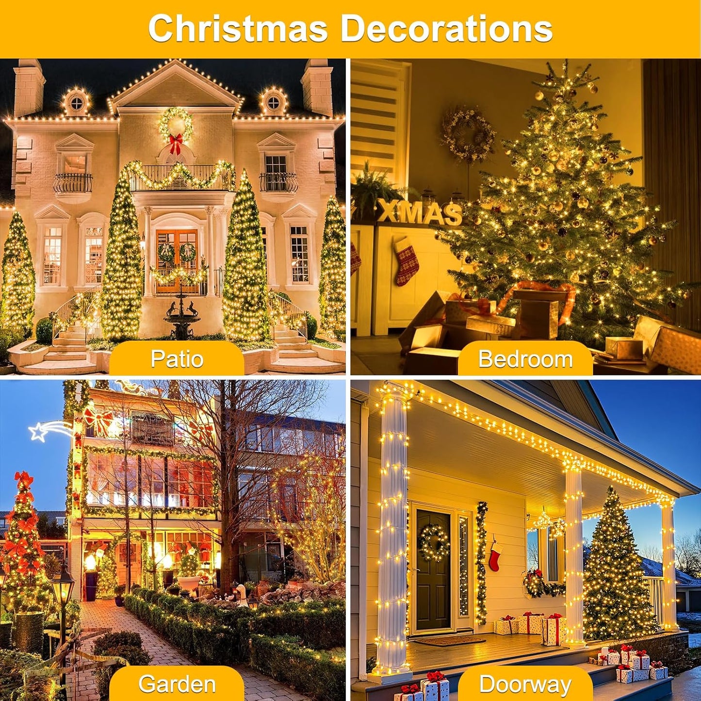 98.5FT 300 LED Christmas Lights Plug in,Warm White Waterproof Fairy Lights with Timer/8 Modes, Christmas Tree Lights Lighting Outdoor Indoor Garden Party Wedding Christmas Tree Decoration