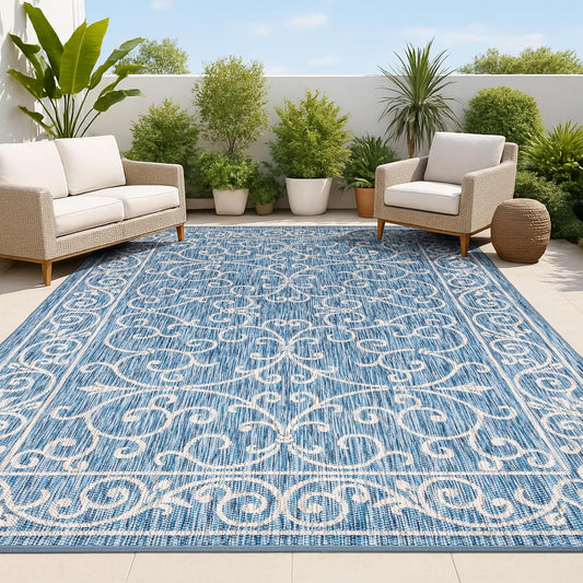 JONATHAN Y Vintage Filigree Indoor Outdoor Area Rug 3X5 Navy/Gray, Charleston Textured Weave for Backyard, Patio, Porch, Easy-Cleaning, High Traffic, Pet-Friendly, Non-Shedding (SMB106D-3)