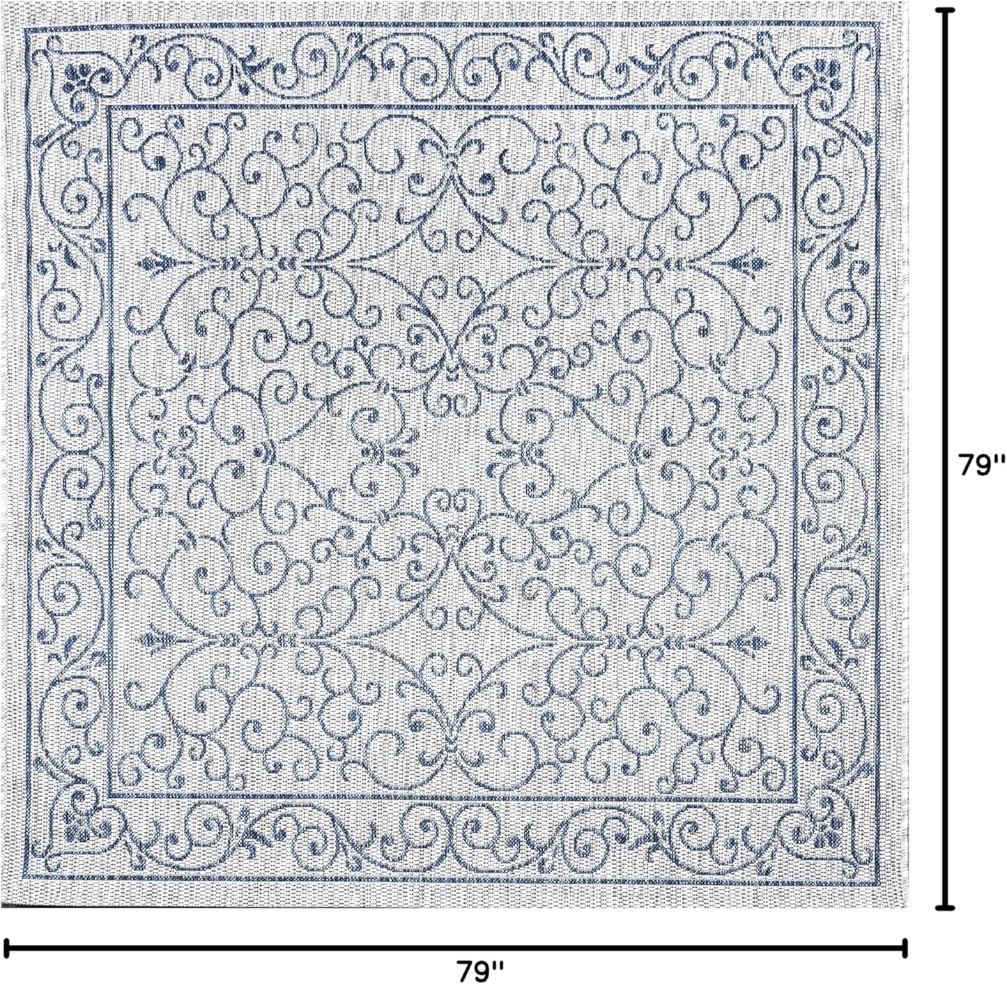 JONATHAN Y Vintage Filigree Indoor Outdoor Square Area Rug 6X6 Gray/Navy, Charleston Textured Weave for Backyard, Patio, Porch, Easy-Cleaning, High Traffic, Pet-Friendly, Non-Shedding (SMB106C-6SQ)