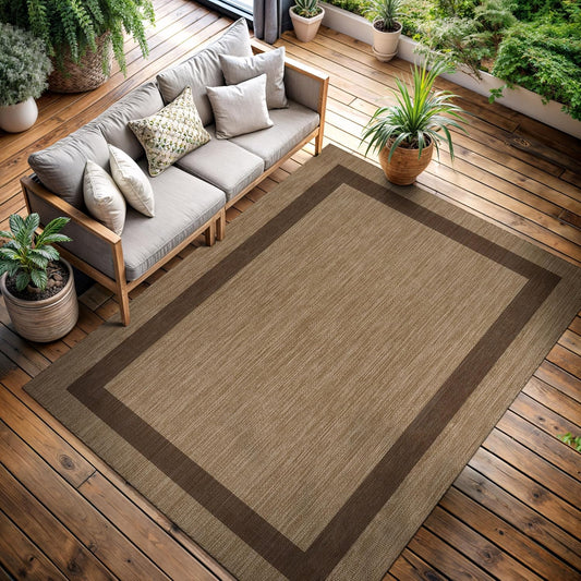 CAMILSON Outdoor Rug 5x7 - Modern Outside Rugs for Patios Porches Waterproof Durable Washable Non-Shedding, Easy-to-Clean Indoor Outdoor Area Carpet (5 x 7, Bordered - Jute)
