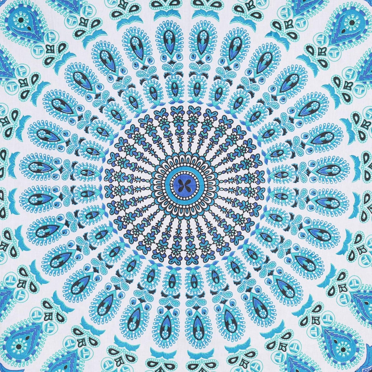 Bless International Handmade Indian hippie Bohemian Psychedelic Peacock Mandala Wall hanging College Dorm Beach Throws Table Cloth Bedding Tapestry (Peacock Sky Blue, Twin(54x72Inches)(140x185cms))