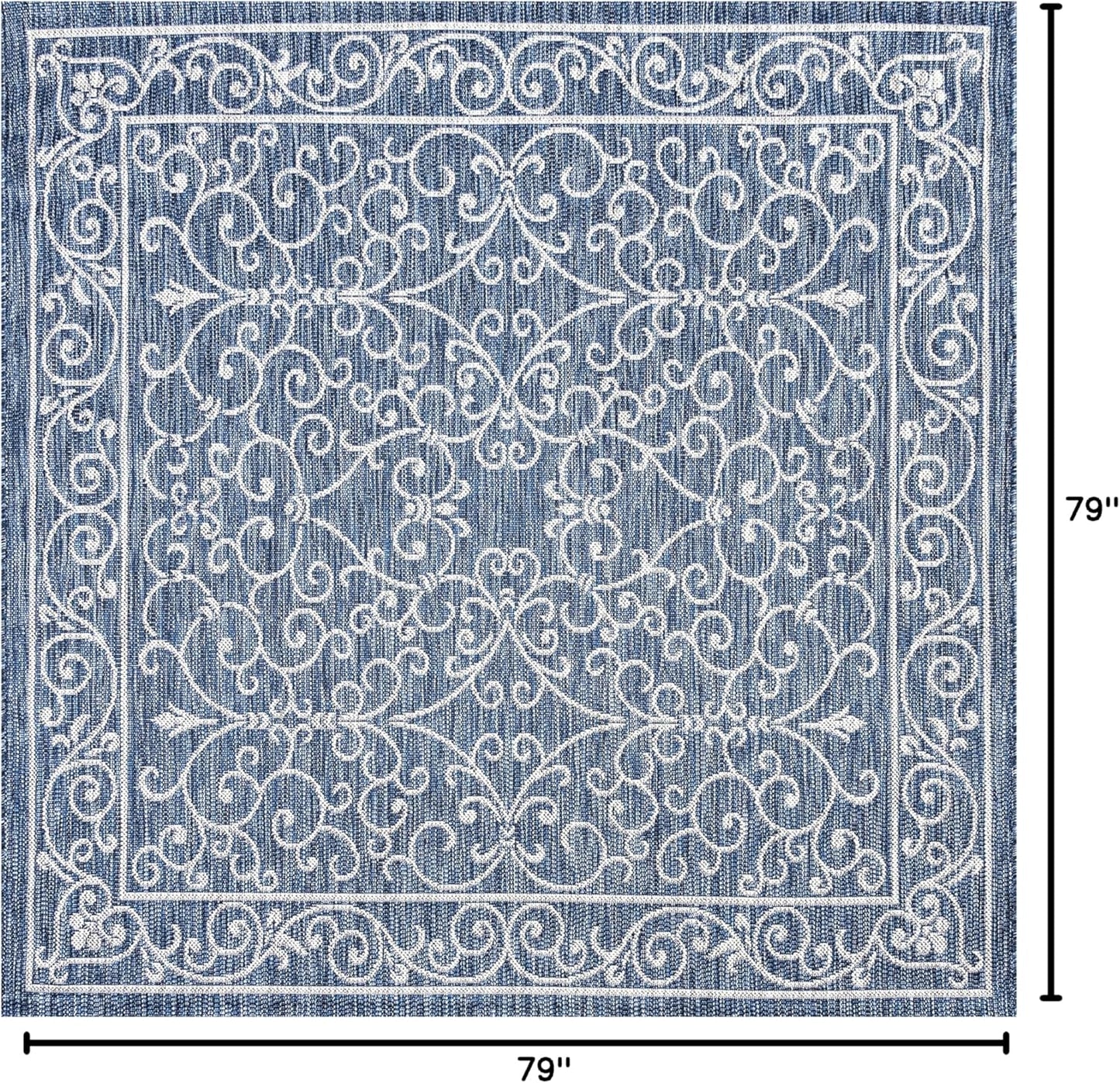 JONATHAN Y Vintage Filigree Indoor Outdoor Square Area Rug 6X6 Navy/Gray, Charleston Textured Weave for Backyard, Patio, Porch, Easy-Cleaning, High Traffic, Pet-Friendly, Non-Shedding (SMB106D-6SQ)