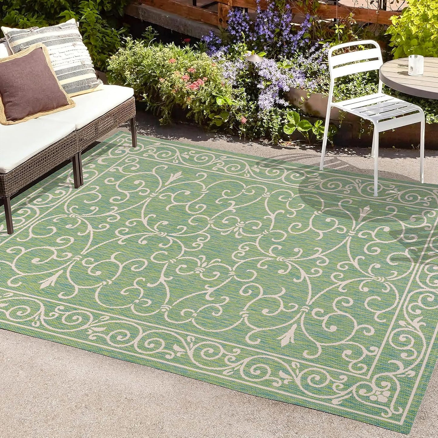 JONATHAN Y Vintage Filigree Indoor Outdoor Area Rug 3X5 Green/Ivory, Charleston Textured Weave for Backyard, Patio, Porch, Easy-Cleaning, High Traffic, Pet-Friendly, Non-Shedding (SMB106K-3)