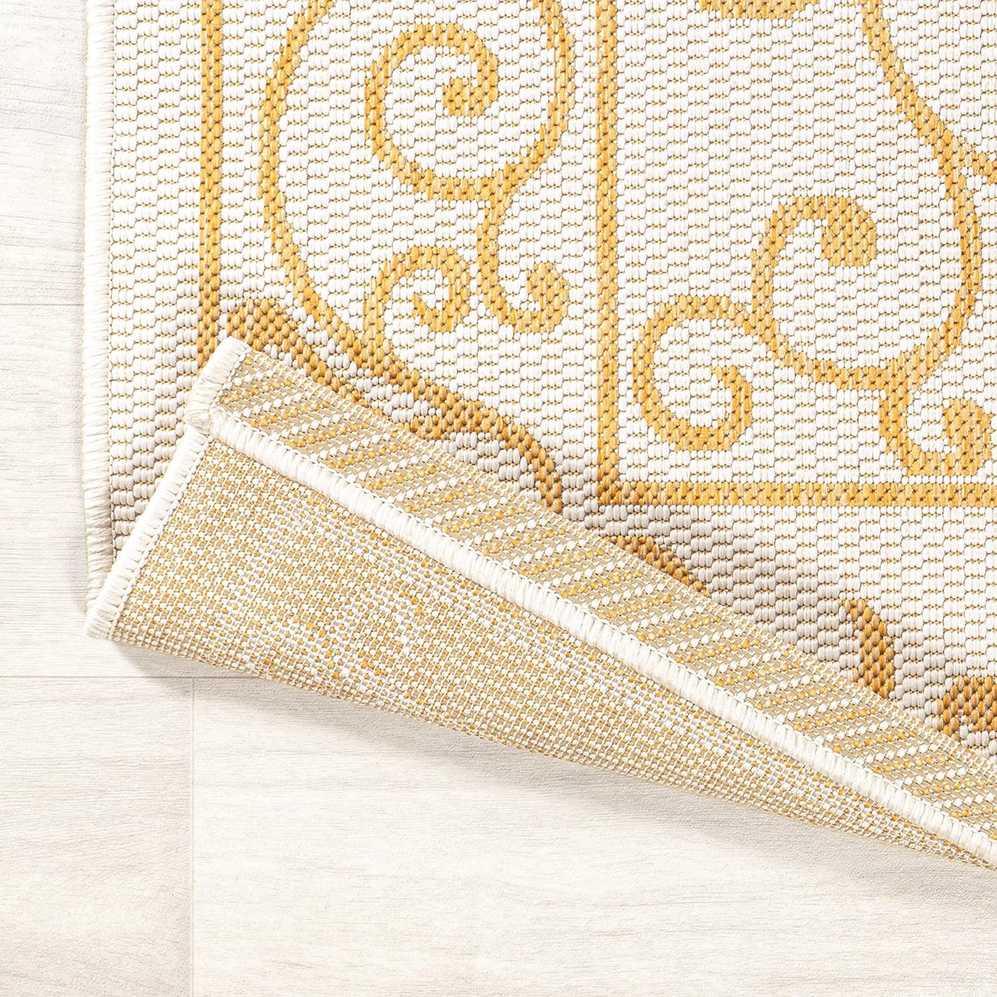 JONATHAN Y Vintage Filigree Indoor Outdoor Area Rug 4X6 Cream/Yellow, Charleston Textured Weave for Backyard, Patio, Porch, Easy-Cleaning, High Traffic, Pet-Friendly, Non-Shedding (SMB106M-4)