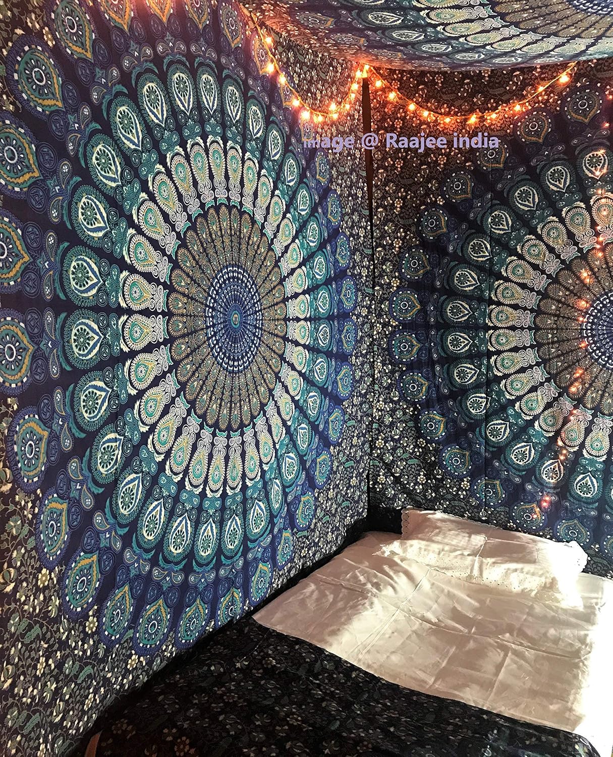 Rajsee Blue Mandala Tapestry for Bedroom, Aesthetic Room Decor, Queen 210x220 cms