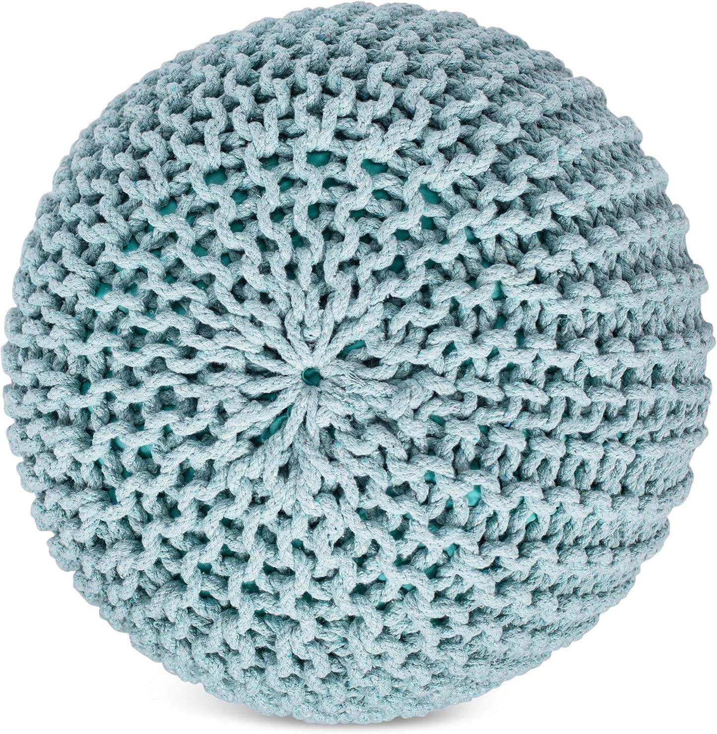 BIRDROCK HOME Round Pouf Ottoman | Cotton Braided Round Foot Stool | Bedroom and Living Room Poof | Sage Green Boho Ottoman | Pouf Foot Rest