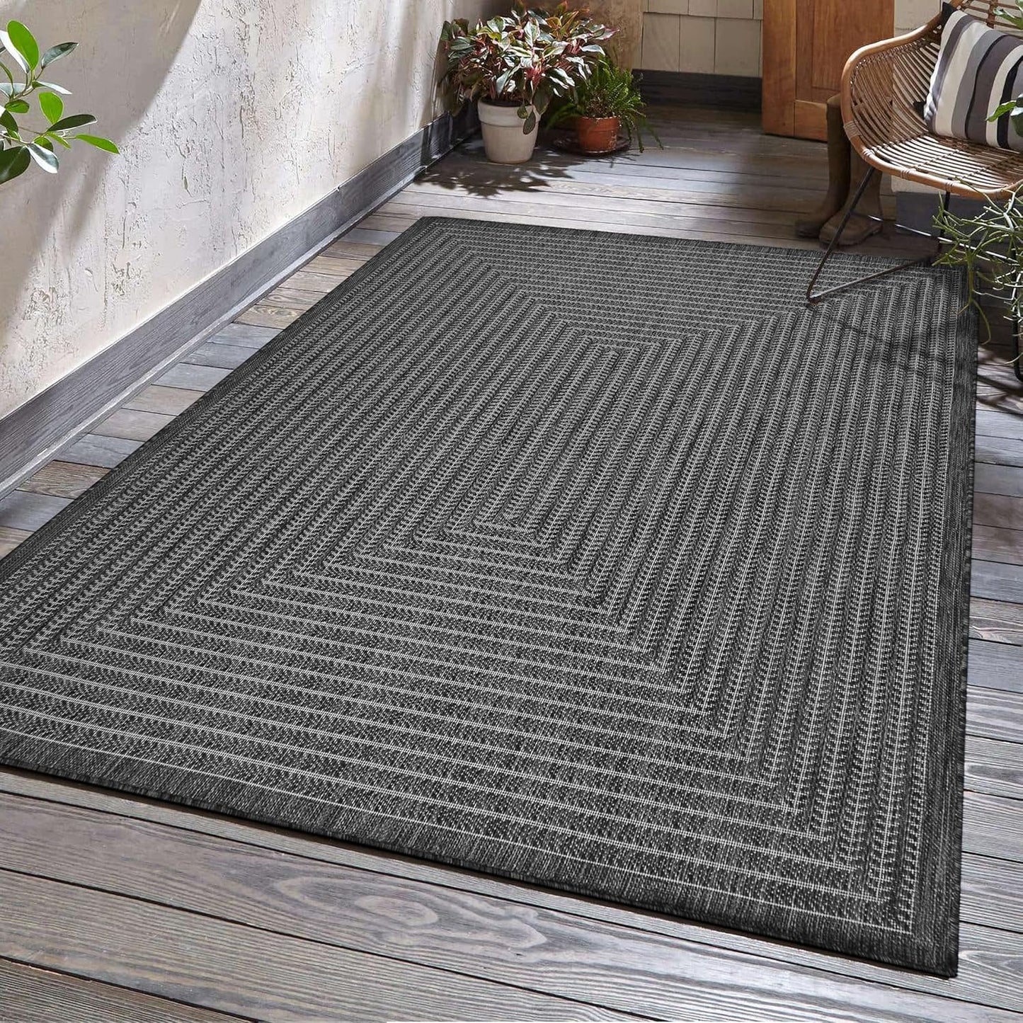 Adiva Rugs Outdoor Indoor Area Rug, Weather Resistant, Easy to Clean, Stain Resistant Floor Mat for Dining Room, Backyard, Deck, Patio (Pebble Weiss, 6' x 9')