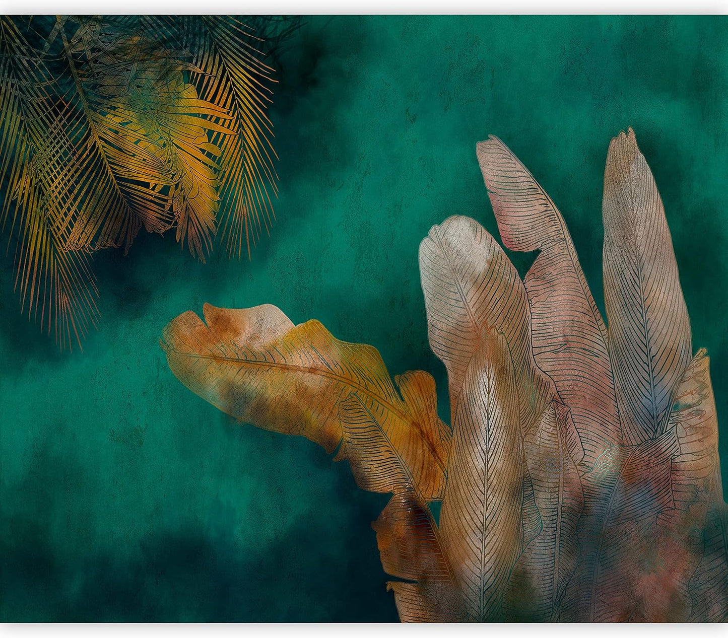 artgeist Wall Mural Jungle 77x55 in - XXL Peel and Stick Self-Adhesive Wallpaper Removable Large Sticker Foil Wall Decor Print Picture Image Design Leaves Green Yellow Nature b-A-0825-a-a